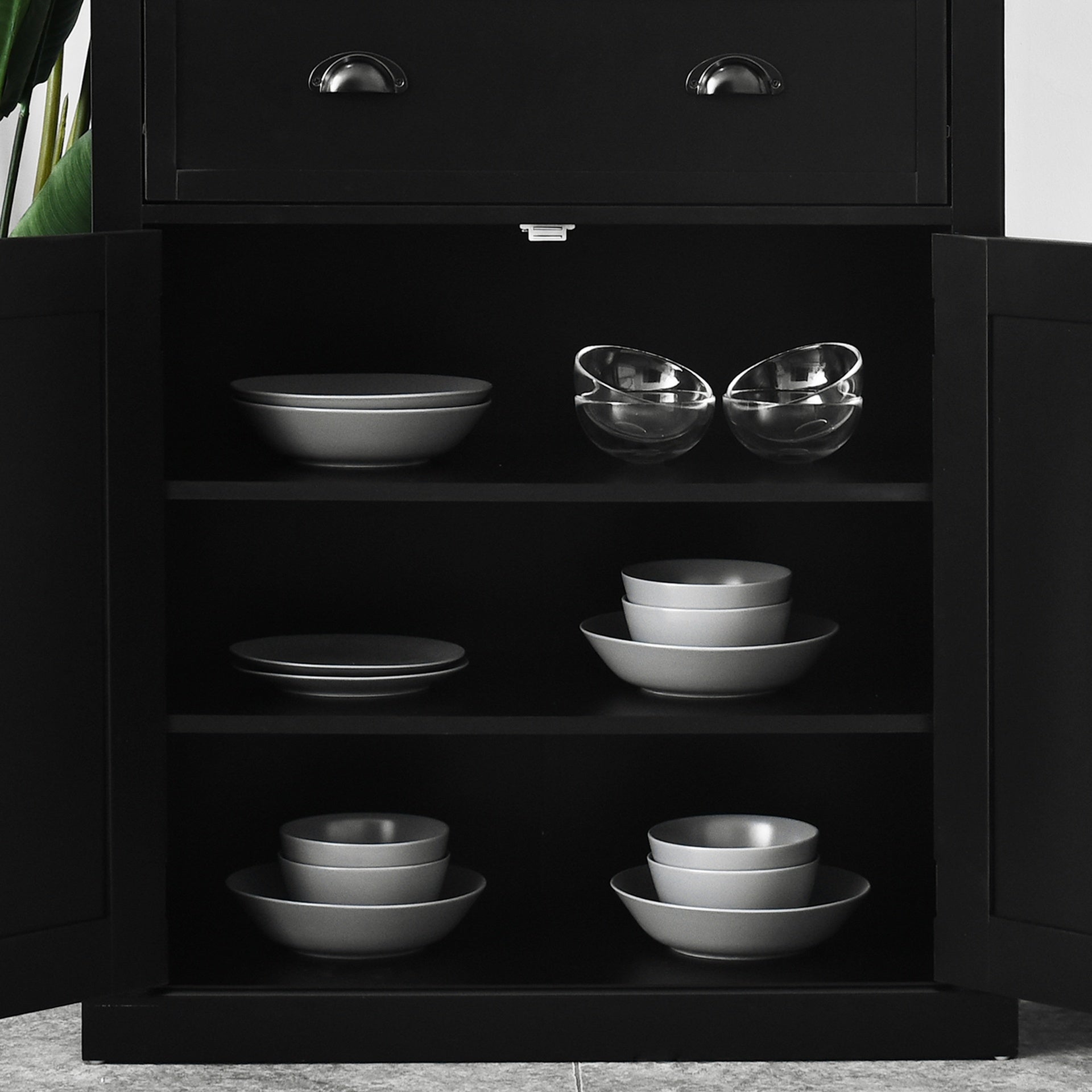 HOMCOM 72.5" Kitchen Cabinet, Pantry Storage Cabinet with Doors and Shelves, Freestanding Food Pantry Cabinet, Black