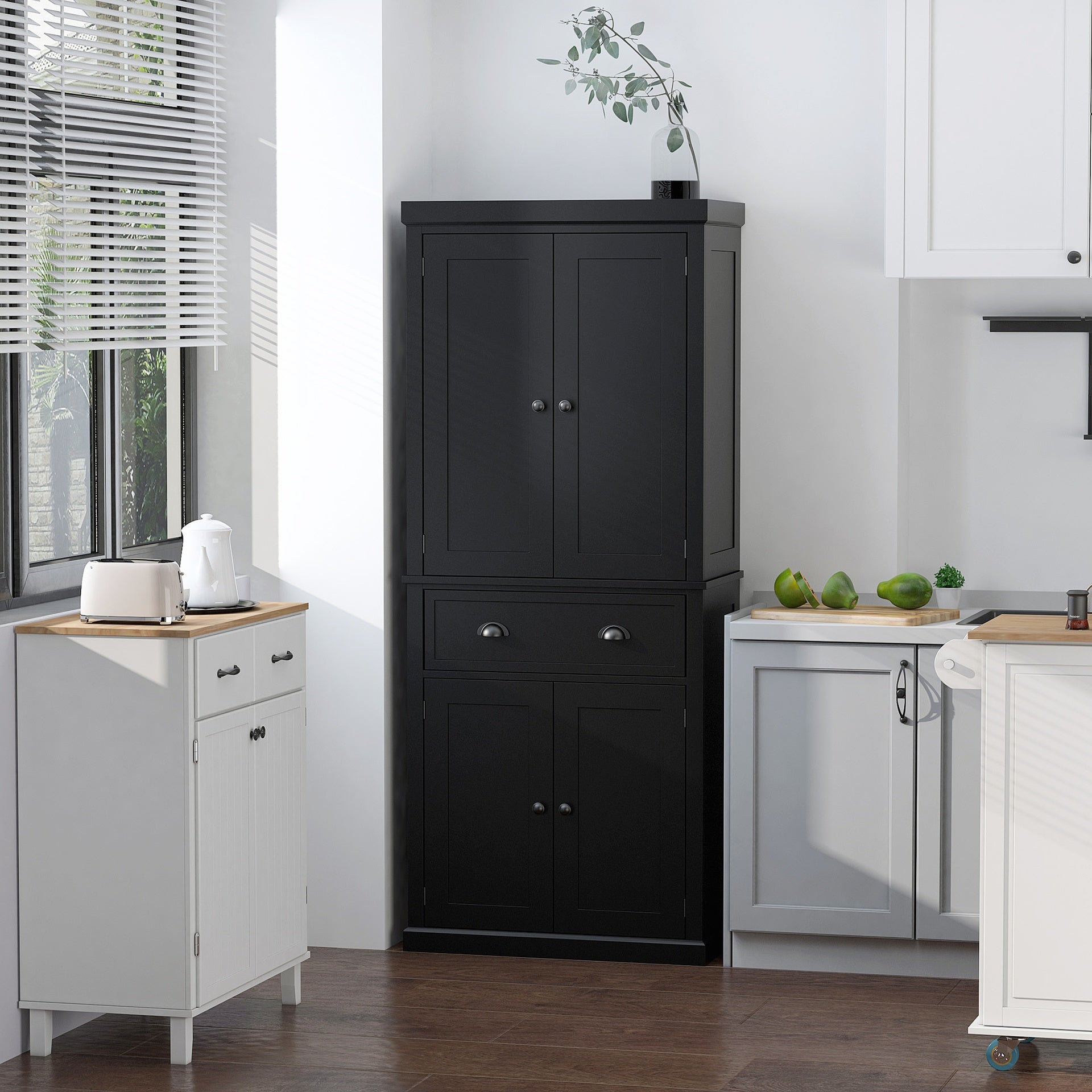 HOMCOM 72.5" Kitchen Cabinet, Pantry Storage Cabinet with Doors and Shelves, Freestanding Food Pantry Cabinet, Black