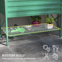 Outsunny Galvanized Raised Garden Bed, Metal Planter Box with Legs, Storage Shelf and Bed Liner, Green