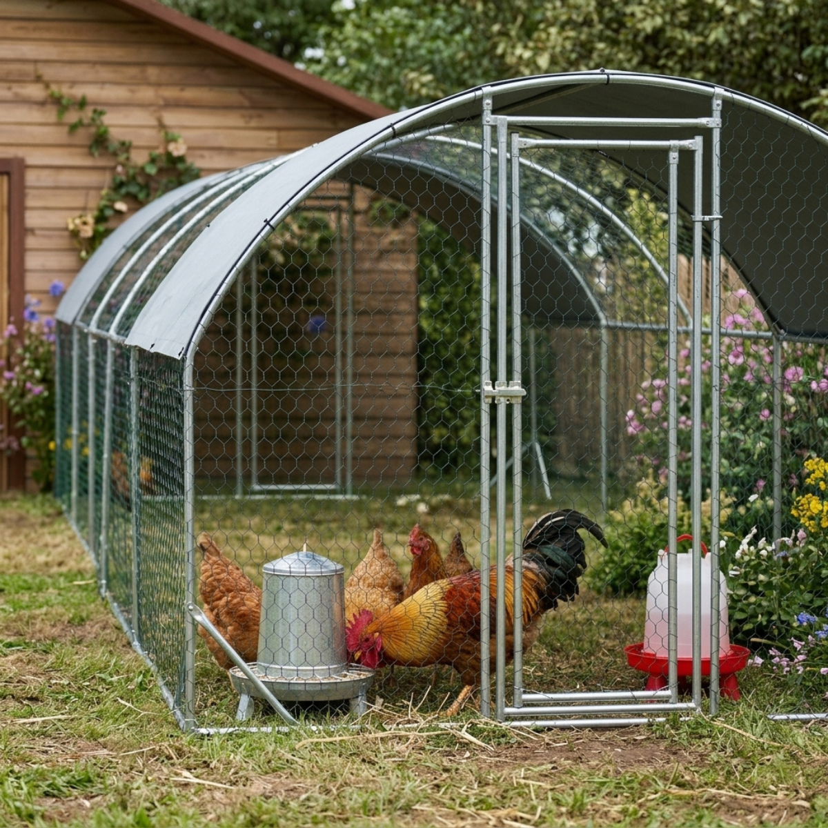 PawHut Large Metal Chicken Coop with Waterproof and Anti-UV Cover for Yard, Outdoor, Duck, Rabbit, 9.2' x 31.2' x 6.5'
