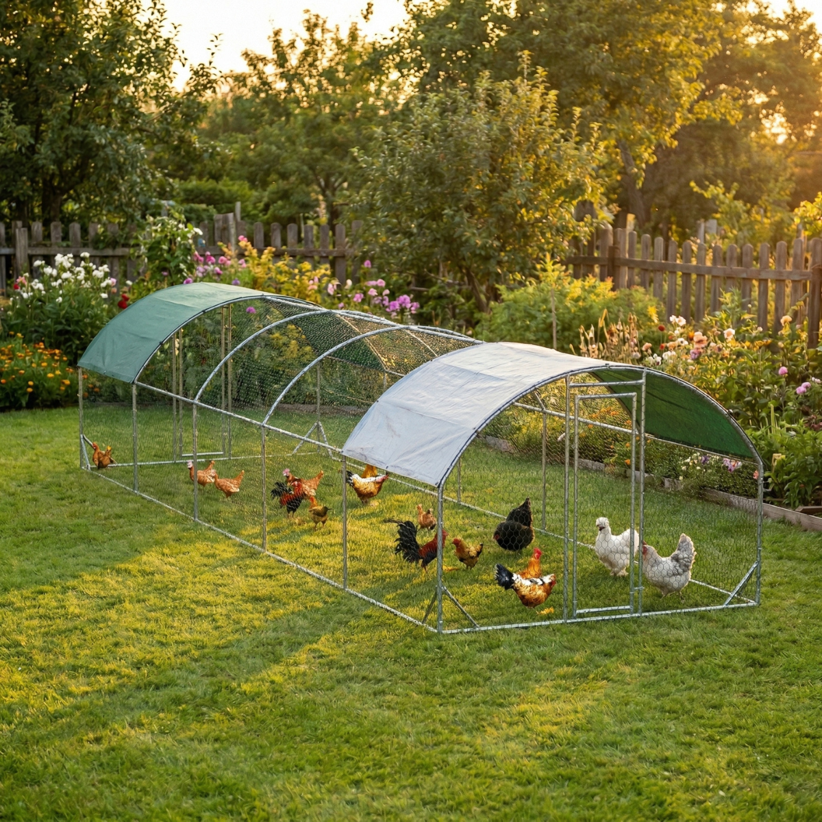 PawHut Large Metal Chicken Coop with Waterproof and Anti-UV Cover for Yard, Outdoor, Duck, Rabbit, 9.2' x 31.2' x 6.5'