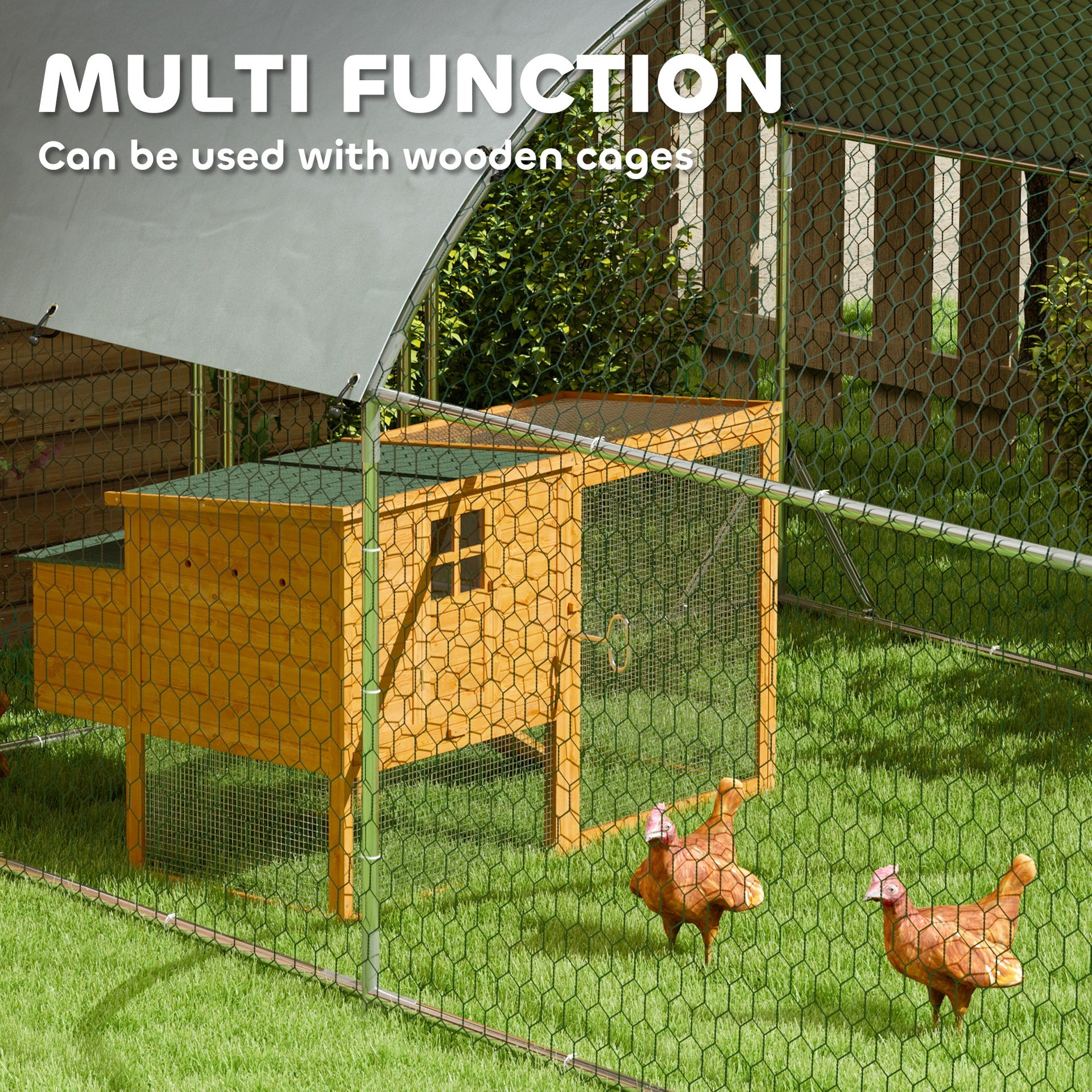 PawHut Large Metal Chicken Coop with Waterproof and Anti-UV Cover for Yard, Outdoor, Duck, Rabbit, 9.2' x 31.2' x 6.5'