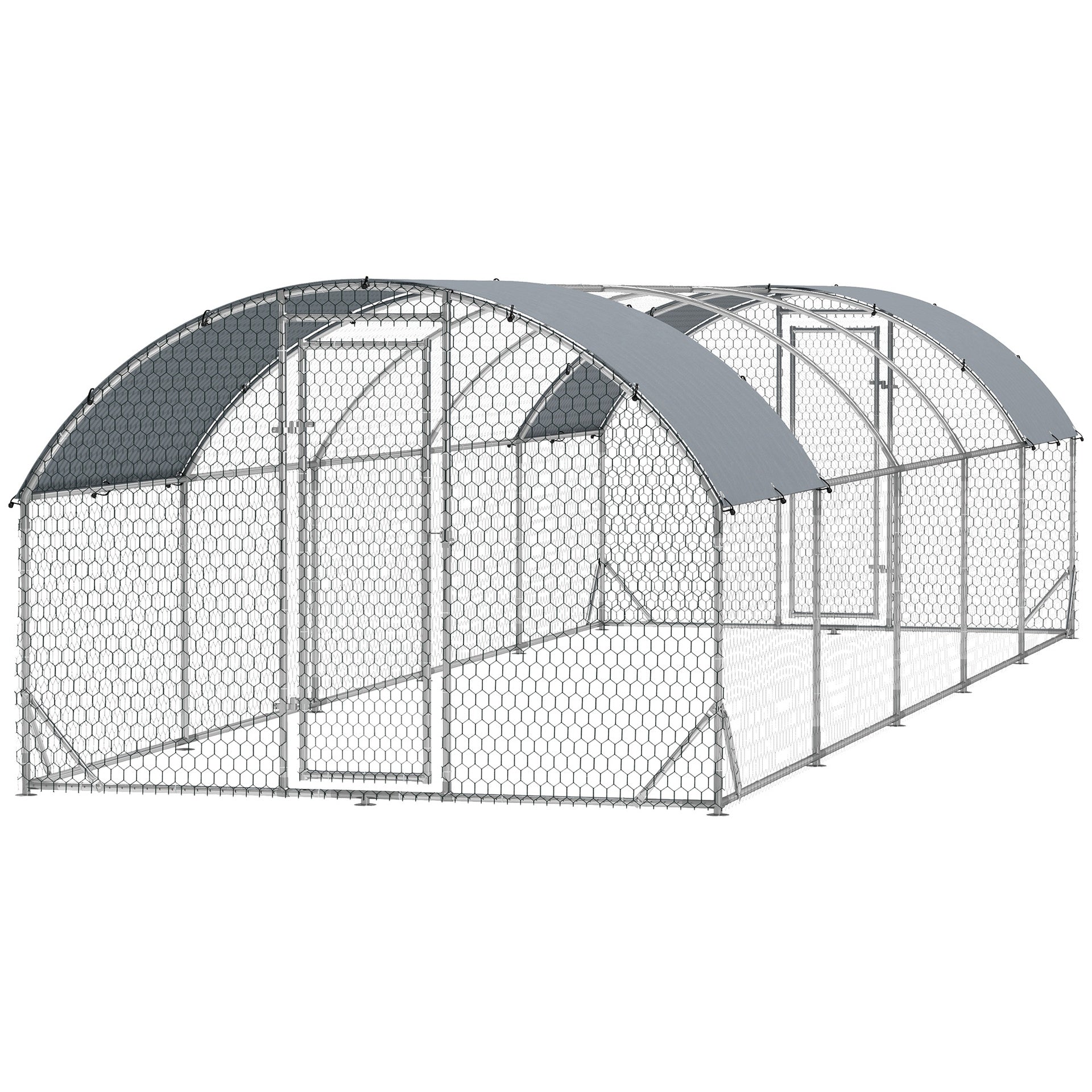 PawHut Large Metal Chicken Coop with Waterproof and Anti-UV Cover for Yard, Outdoor, Duck, Rabbit, 9.2' x 31.2' x 6.5'