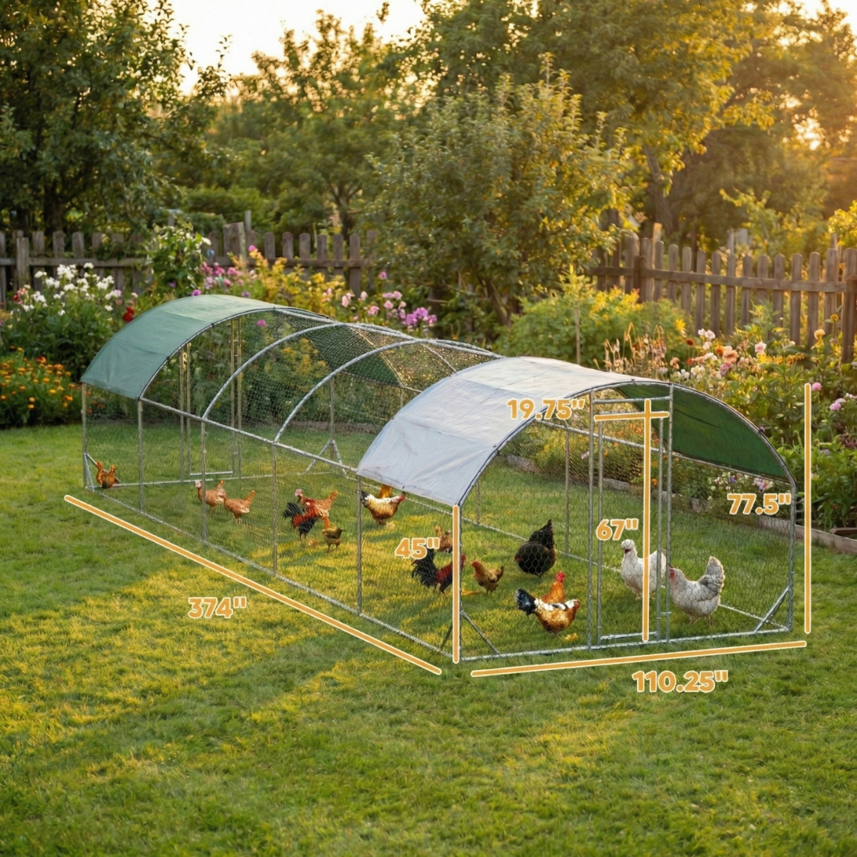 PawHut Large Metal Chicken Coop with Waterproof and Anti-UV Cover for Yard, Outdoor, Duck, Rabbit, 9.2' x 31.2' x 6.5'
