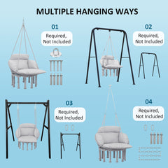 Outsunny Hammock Swing Chair, Macrame Hanging Chair with Large Cushion, Chain, Steel Frame for Indoor Outdoor Use, Gray