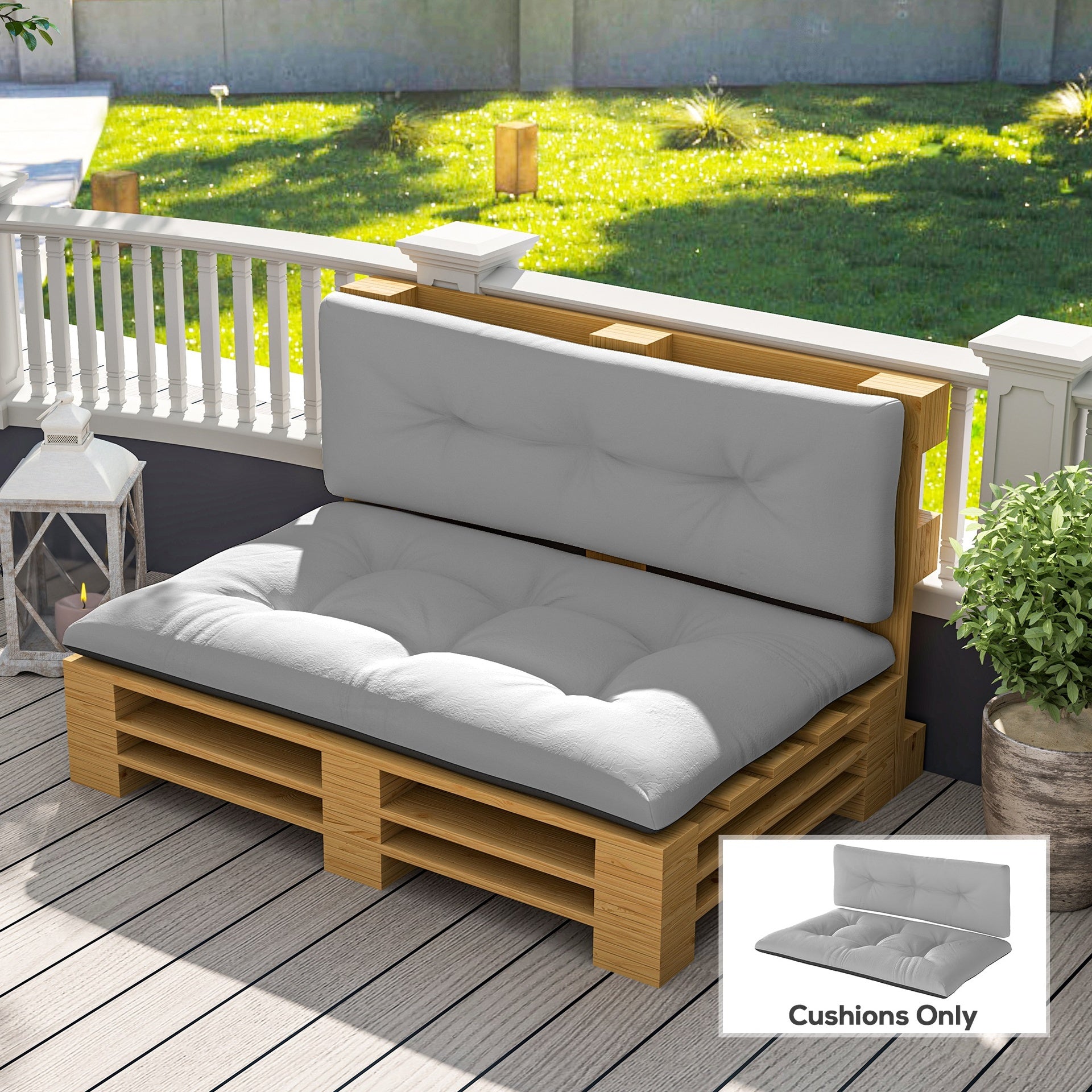 Outsunny 2 Seater Pallet Cushions Outdoor 3.9" Thick Replacement Cushions - Tufted Design for Garden, Patio, Light Gray