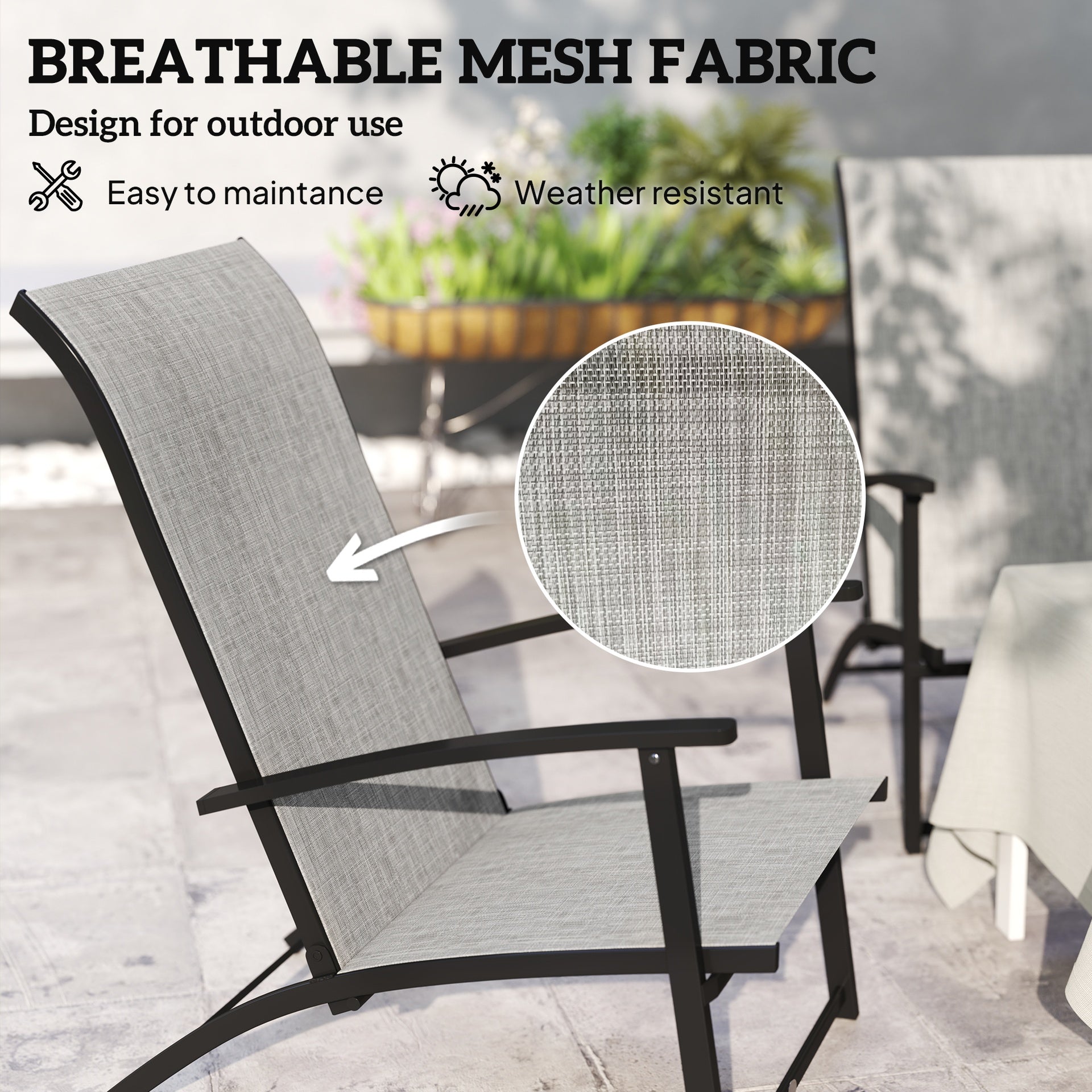 Outsunny Set of 2 Outdoor Dining Chairs with High Back, Armrests, Folding Patio Chairs for Patio, Lawn, Camping, Gray