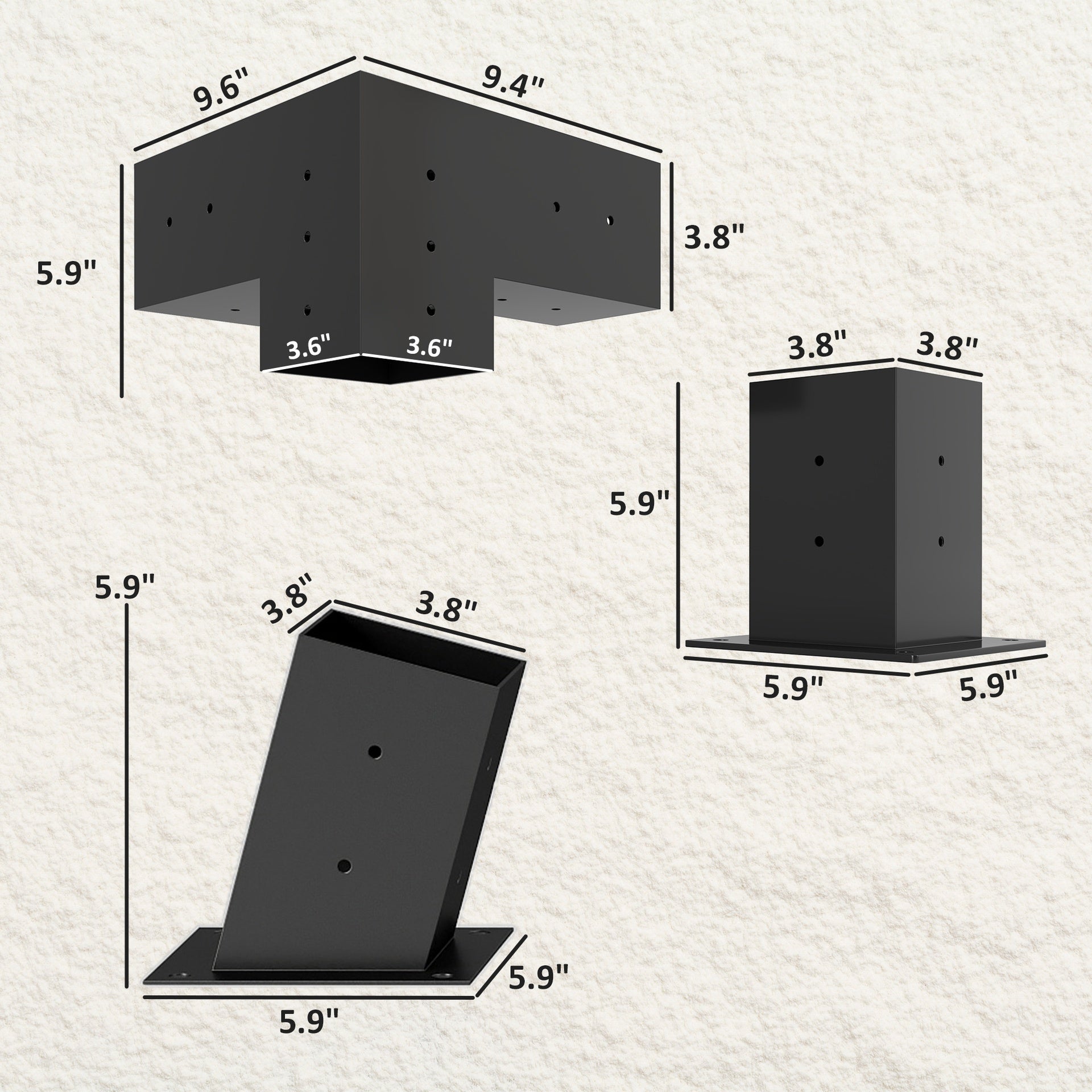 Outsunny Pergola Kit, 15° Slanted Pergola Bracket Kit with 3-Way Brackets, Post Bases, Wall Mounts for 3.6" X 3.6" Lumber, Black