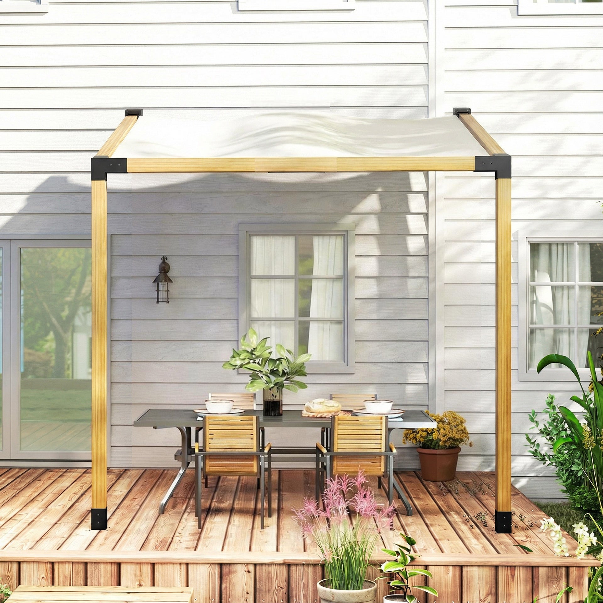 Outsunny Pergola Kit, 15° Slanted Pergola Bracket Kit with 3-Way Brackets, Post Bases, Wall Mounts for 3.6" X 3.6" Lumber, Black