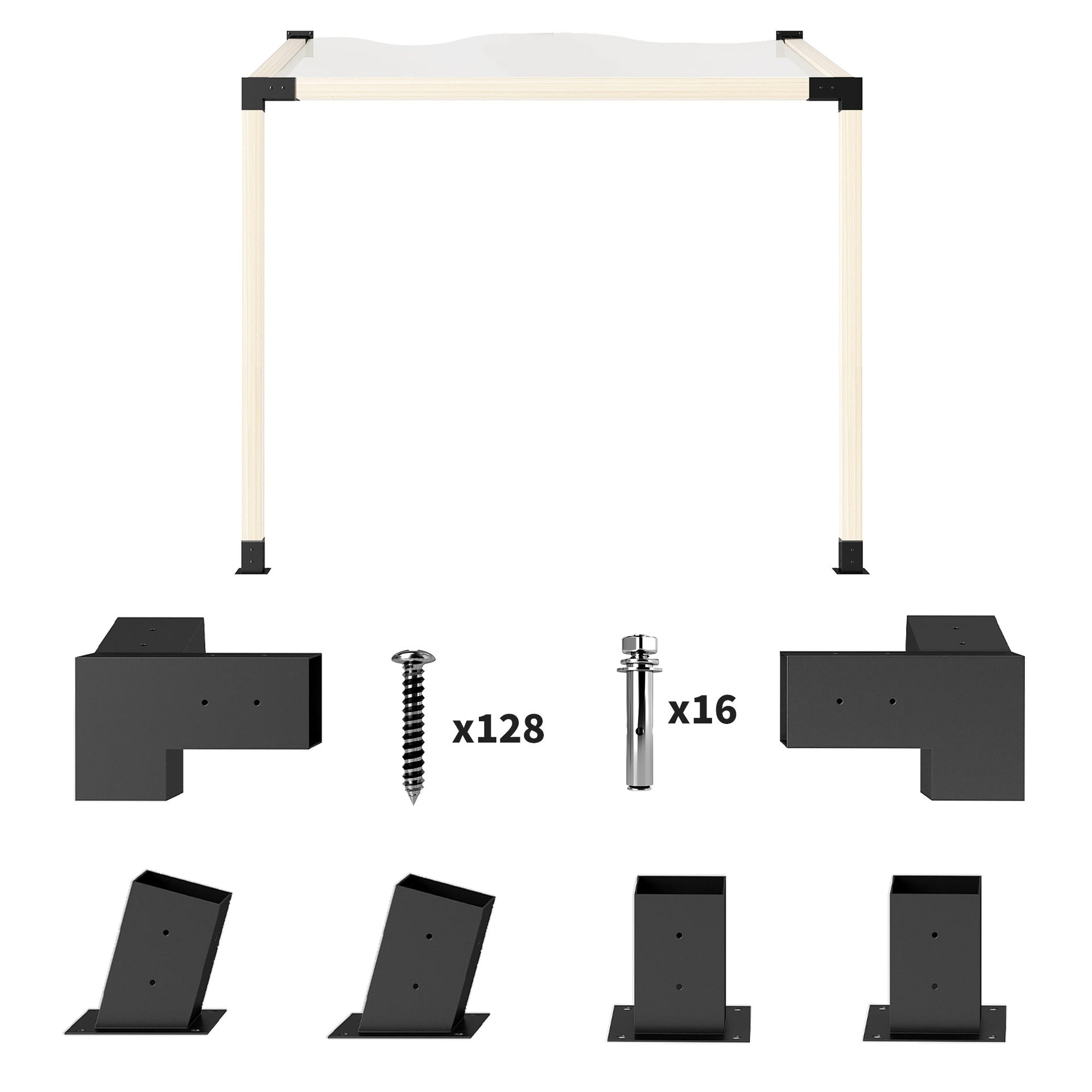 Outsunny Pergola Kit, 15° Slanted Pergola Bracket Kit with 3-Way Brackets, Post Bases, Wall Mounts for 3.6" X 3.6" Lumber, Black