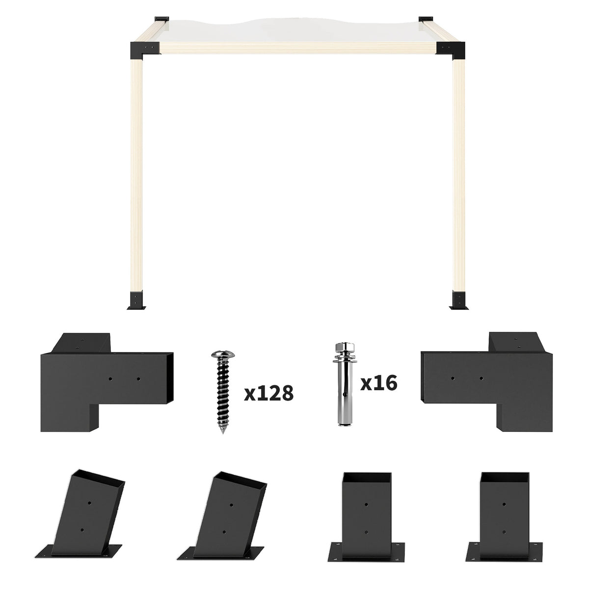 Outsunny Pergola Kit, 15° Slanted Pergola Bracket Kit with 3-Way Brackets, Post Bases, Wall Mounts for 3.6" X 3.6" Lumber, Black