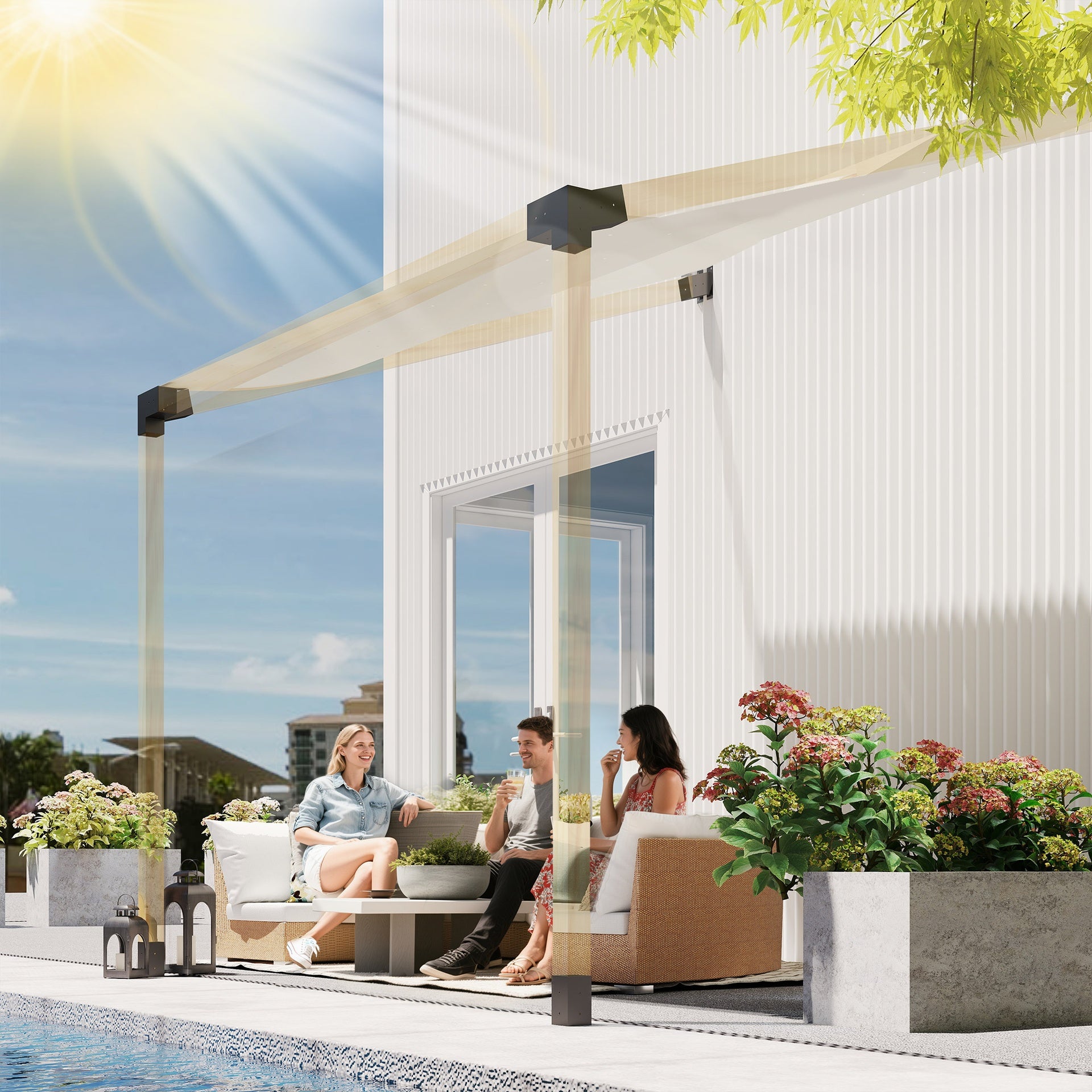 Outsunny Pergola Kit, 15° Slanted Pergola Bracket Kit with 3-Way Brackets, Post Bases, Wall Mounts for 3.6" X 3.6" Lumber, Black