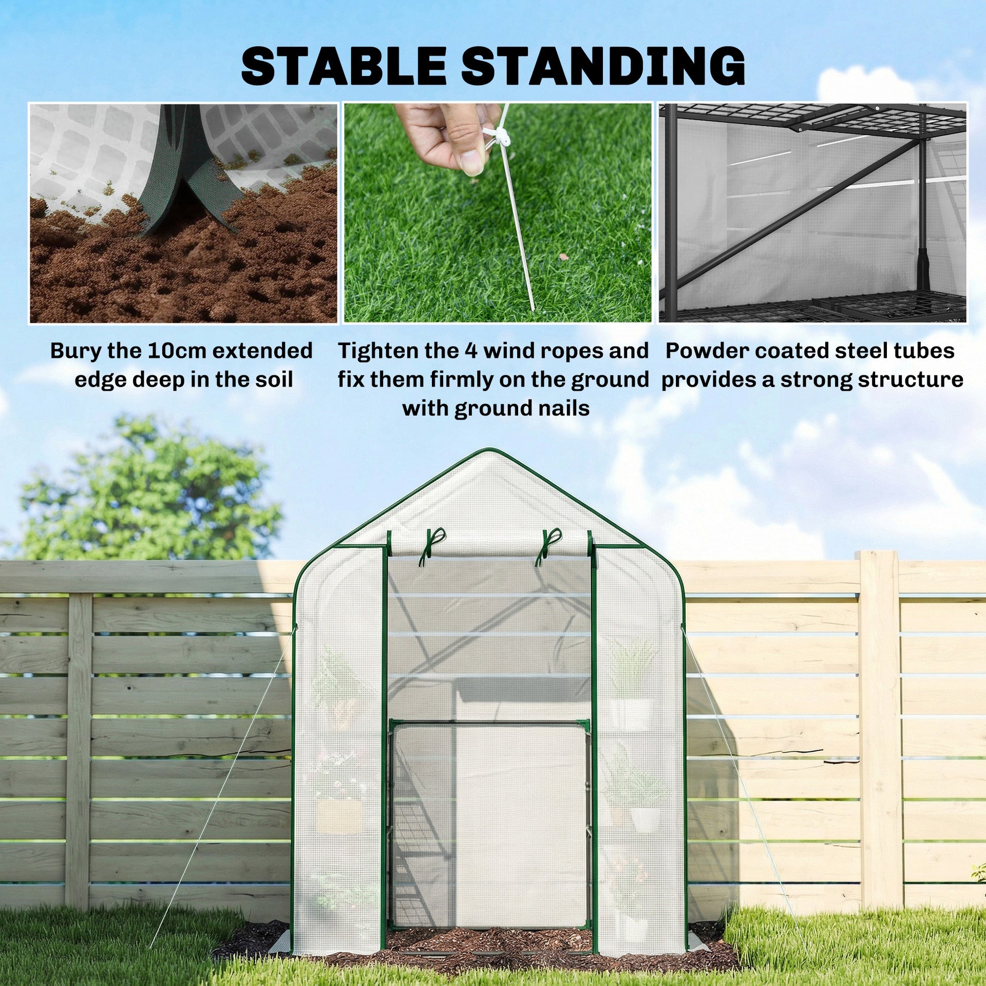 Outsunny Greenhouse for Outdoors, Portable Greenhouse with 6 Shelves, UV-Resistant PE Cover, Roll-Up Door, White