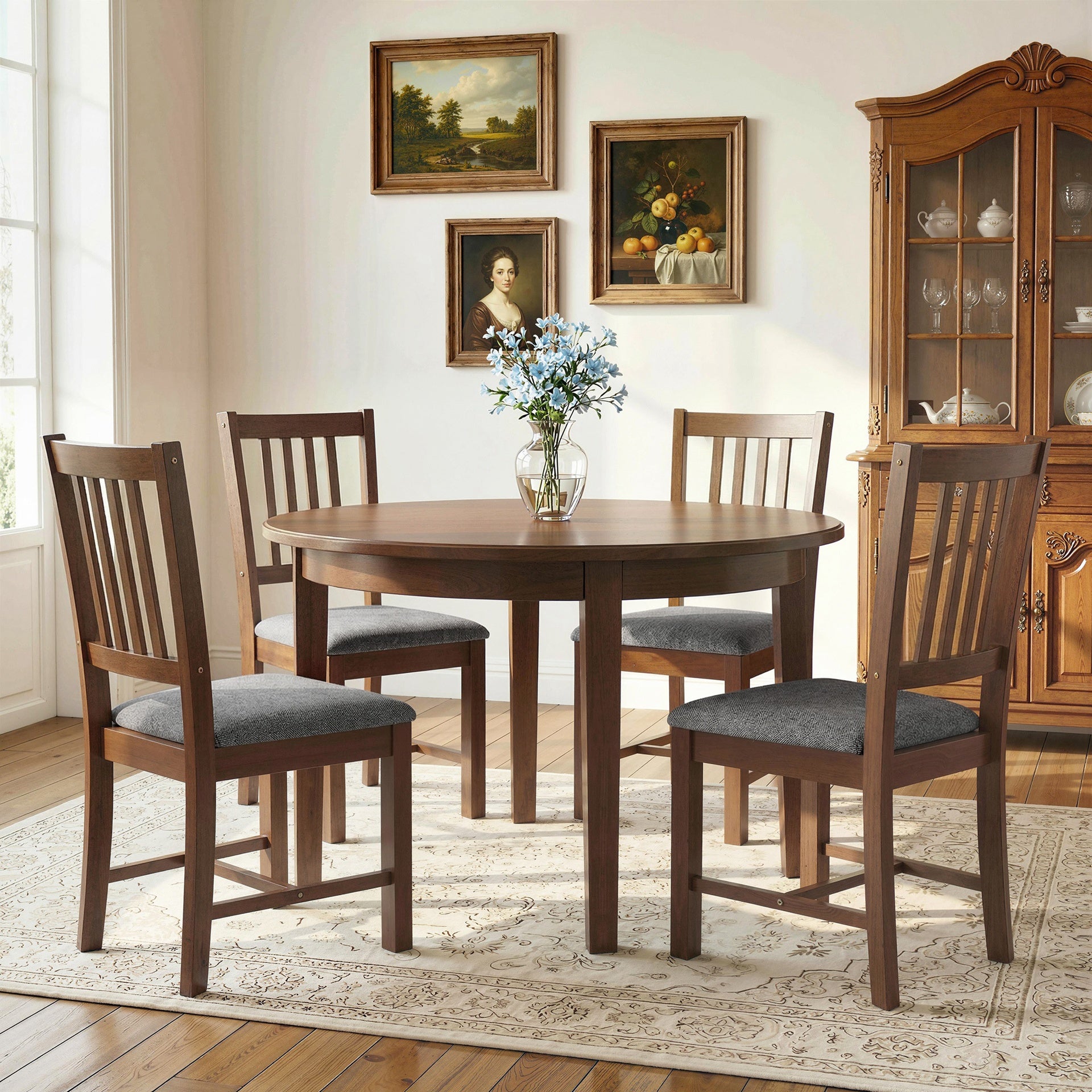 HOMCOM Set of 4 Dining Chairs, Upholstered Dining Room Chairs with Rubberwood Legs for Kitchen, Farmhouse Walnut