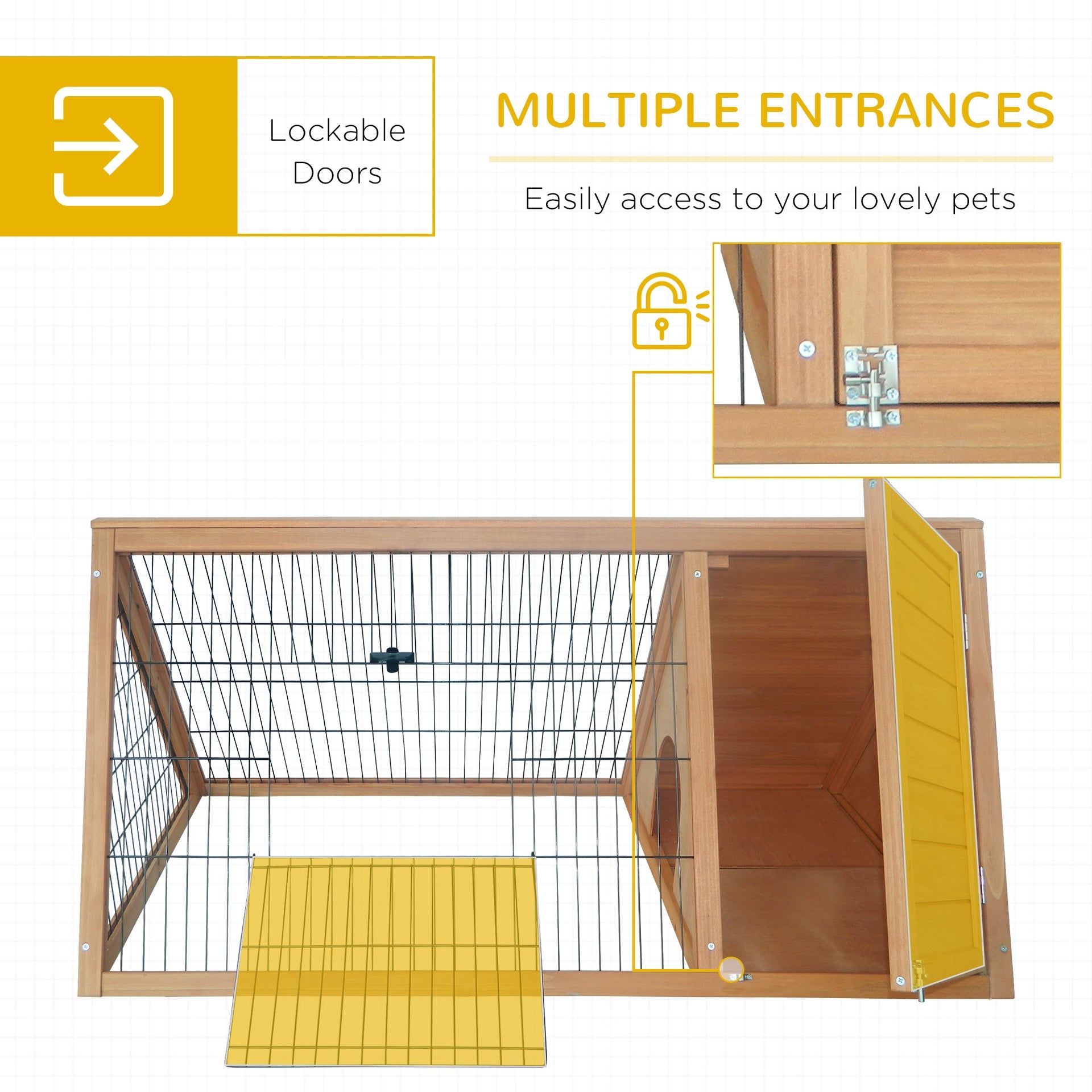PawHut Rabbit Hutch Outdoor, Wooden Chicken Coop with Run, Outdoor Small Animal Cage for Rabbit, Small Duck and Chicken, Brown