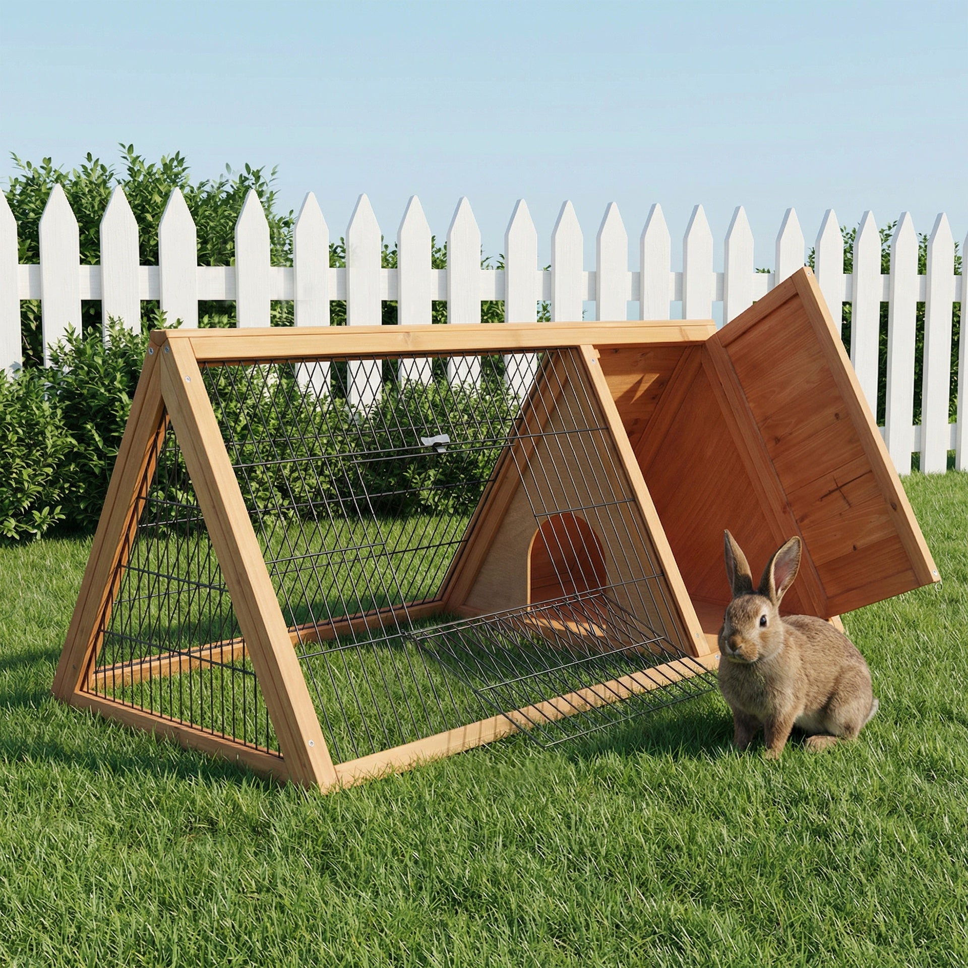 PawHut Rabbit Hutch Outdoor, Wooden Chicken Coop with Run, Outdoor Small Animal Cage for Rabbit, Small Duck and Chicken, Brown