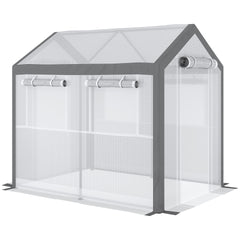 Outsunny 8' L x 6' W x 7' H Outdoor Walk-In Tunnel Greenhouse with Roll-up Windows, 2 Zippered Doors, & Weather Cover