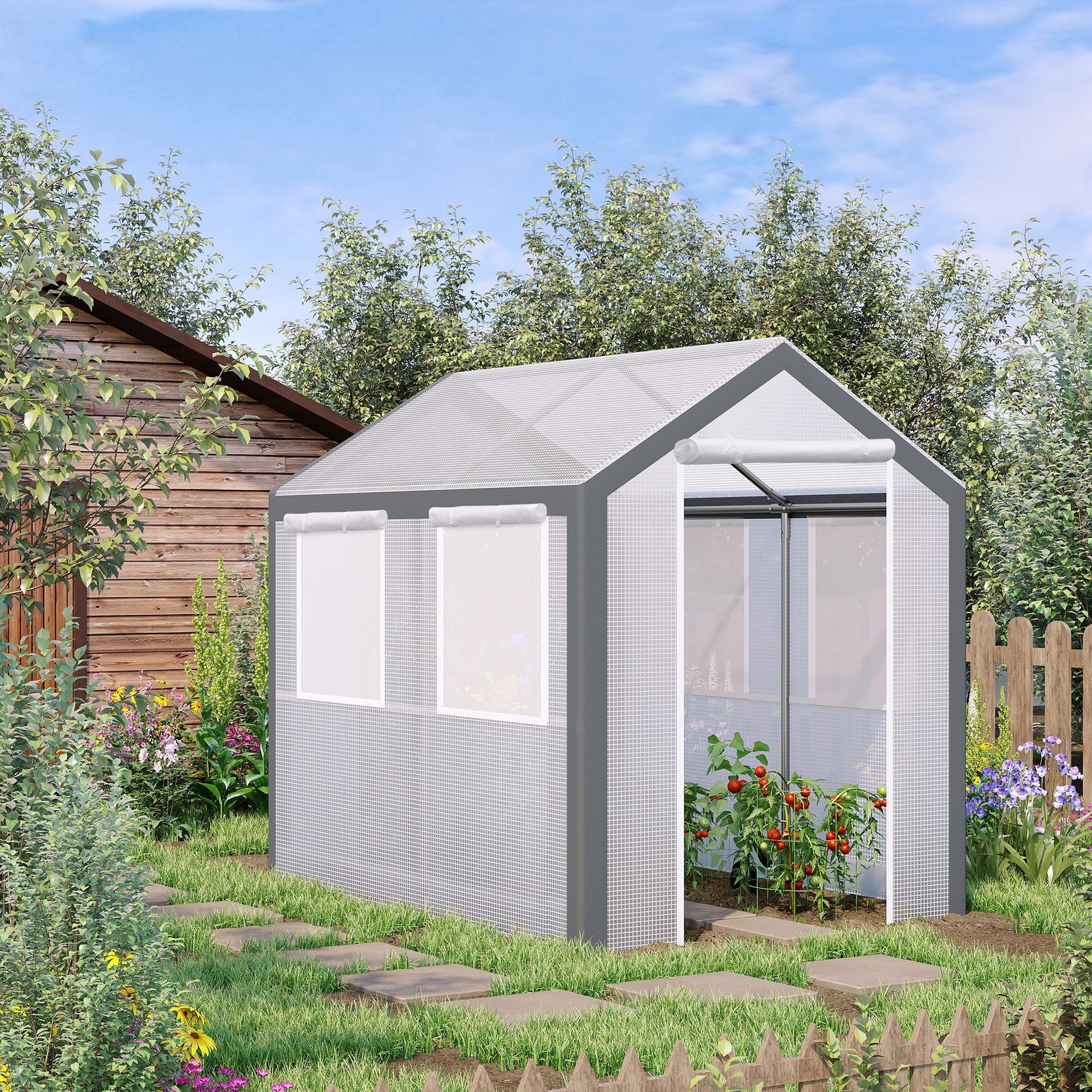 Outsunny 8' L x 6' W x 7' H Outdoor Walk-In Tunnel Greenhouse with Roll-up Windows, 2 Zippered Doors, & Weather Cover