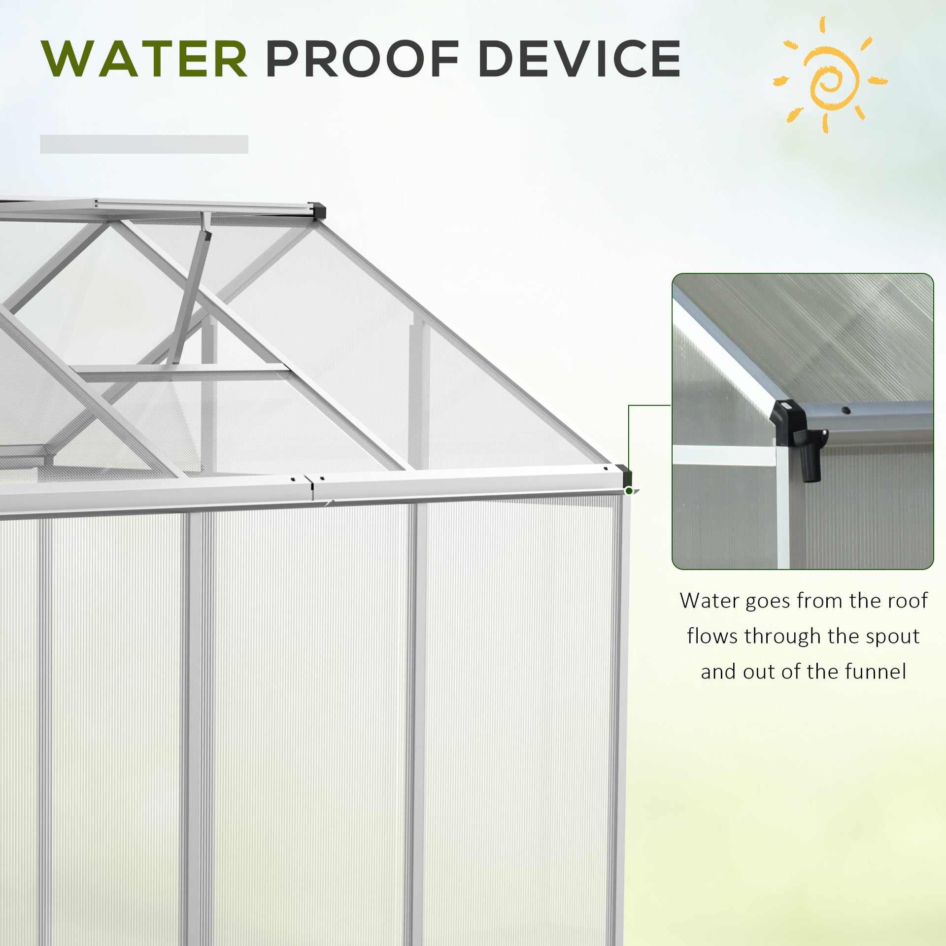 Outsunny 6' L x 6' W Walk-In Polycarbonate Greenhouse with Roof Vent for Ventilation & Rain Gutter for Winter