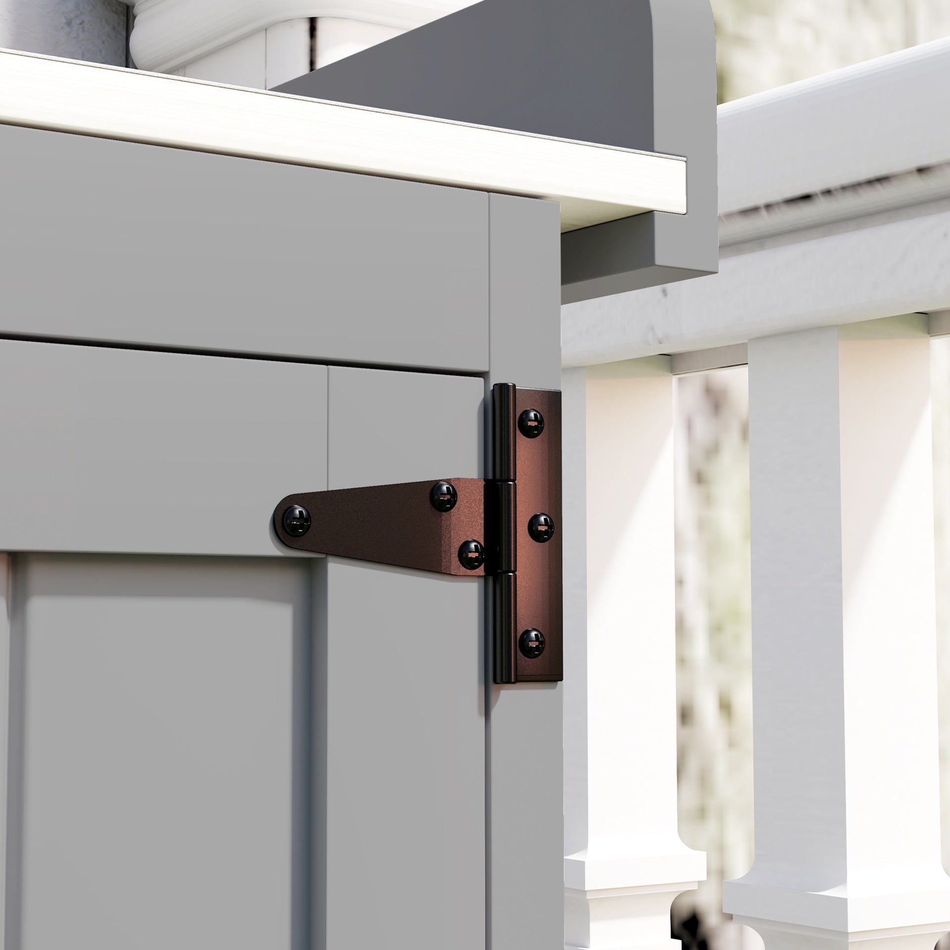 Outsunny Outdoor Storage Cabinet, Garden Tool Shed with Metal Tabletop and Shelf, Wooden Potting Bench with 2 Doors, Gray