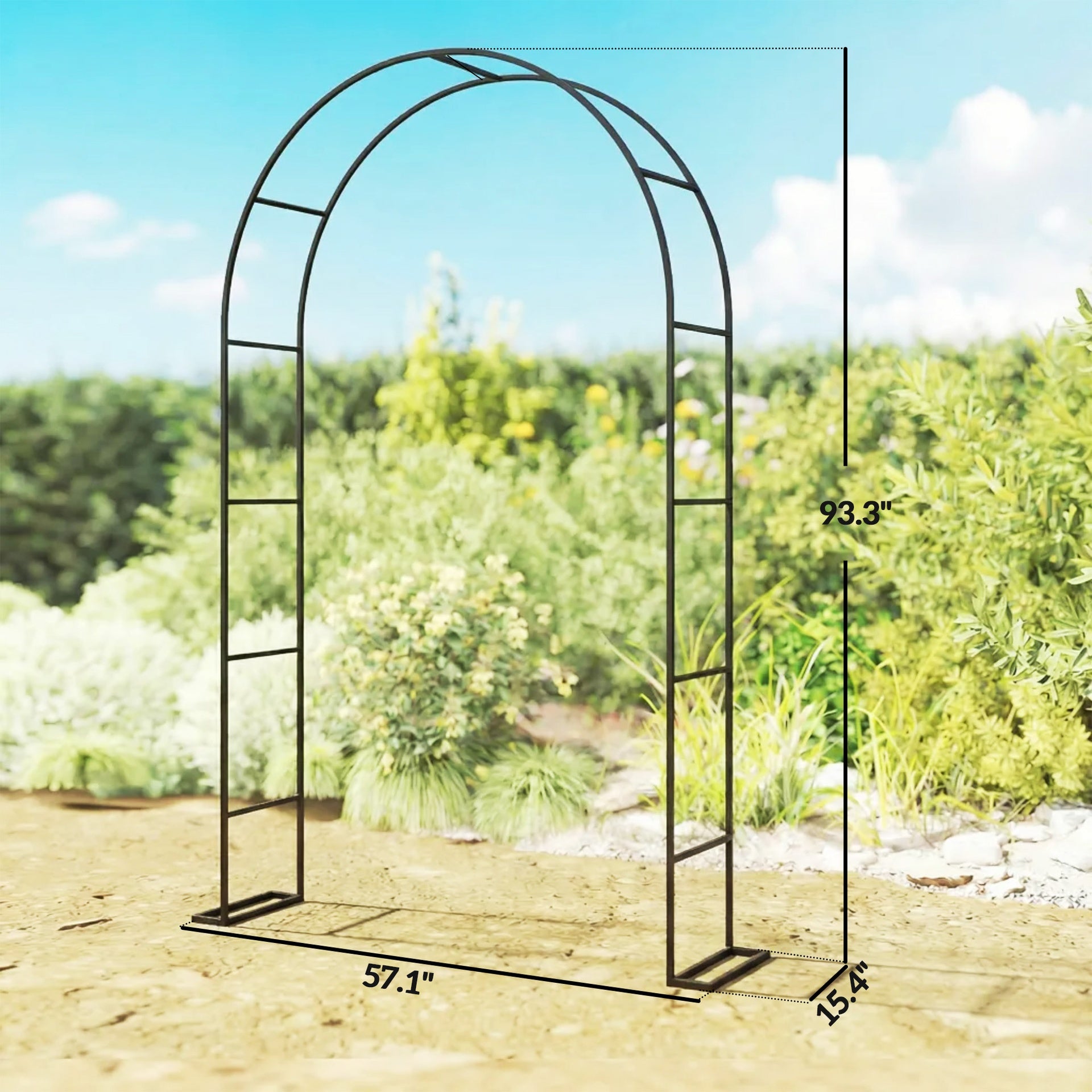 Outsunny 8 ft Steel Garden Arch, Garden Arbor Trellis with Large Base for Climbing Plants, Wedding Arch Stand, Black
