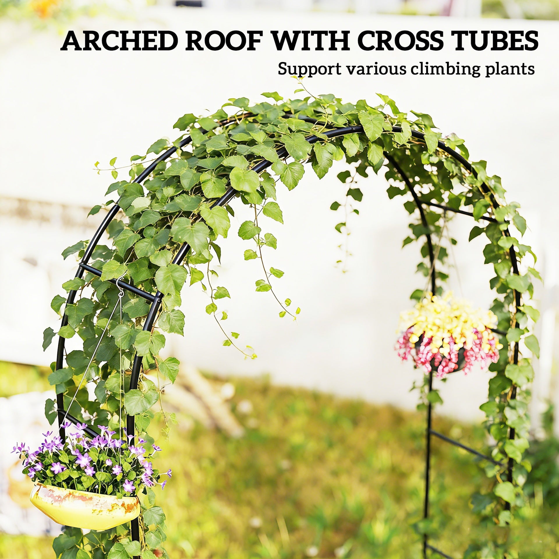 Outsunny 8 ft Steel Garden Arch, Garden Arbor Trellis with Large Base for Climbing Plants, Wedding Arch Stand, Black