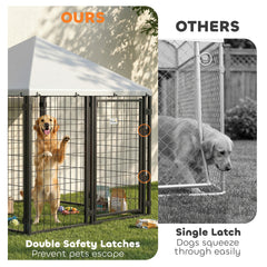 PawHut Lockable Dog House Kennel with Water-resistant Roof for Small and Medium Sized Pets, 4.7' x 4.7' x 5.1', Silver