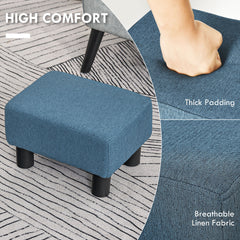 HOMCOM Ottoman Foot Rest, Small Foot Stool with Linen Fabric Upholstery and Plastic Legs, Cube Ottoman for Living Room, Blue