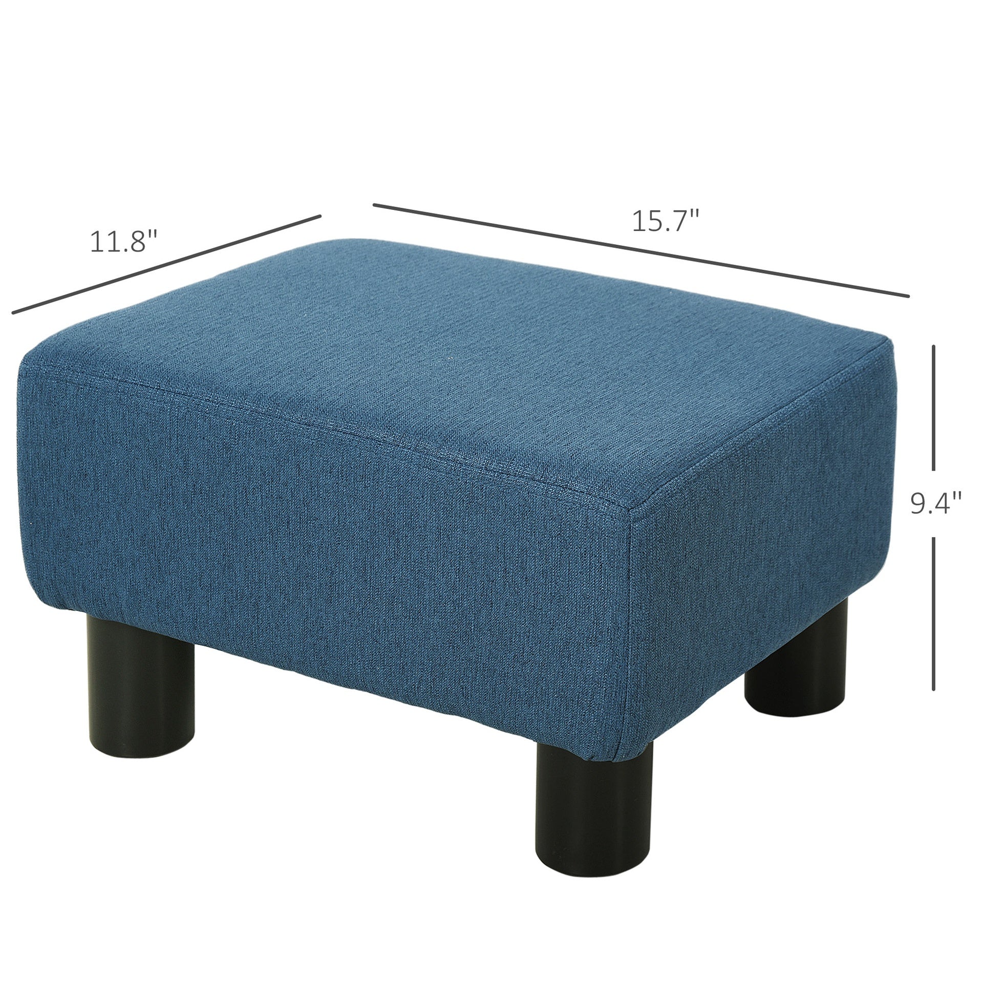 HOMCOM Ottoman Foot Rest, Small Foot Stool with Linen Fabric Upholstery and Plastic Legs, Cube Ottoman for Living Room, Blue