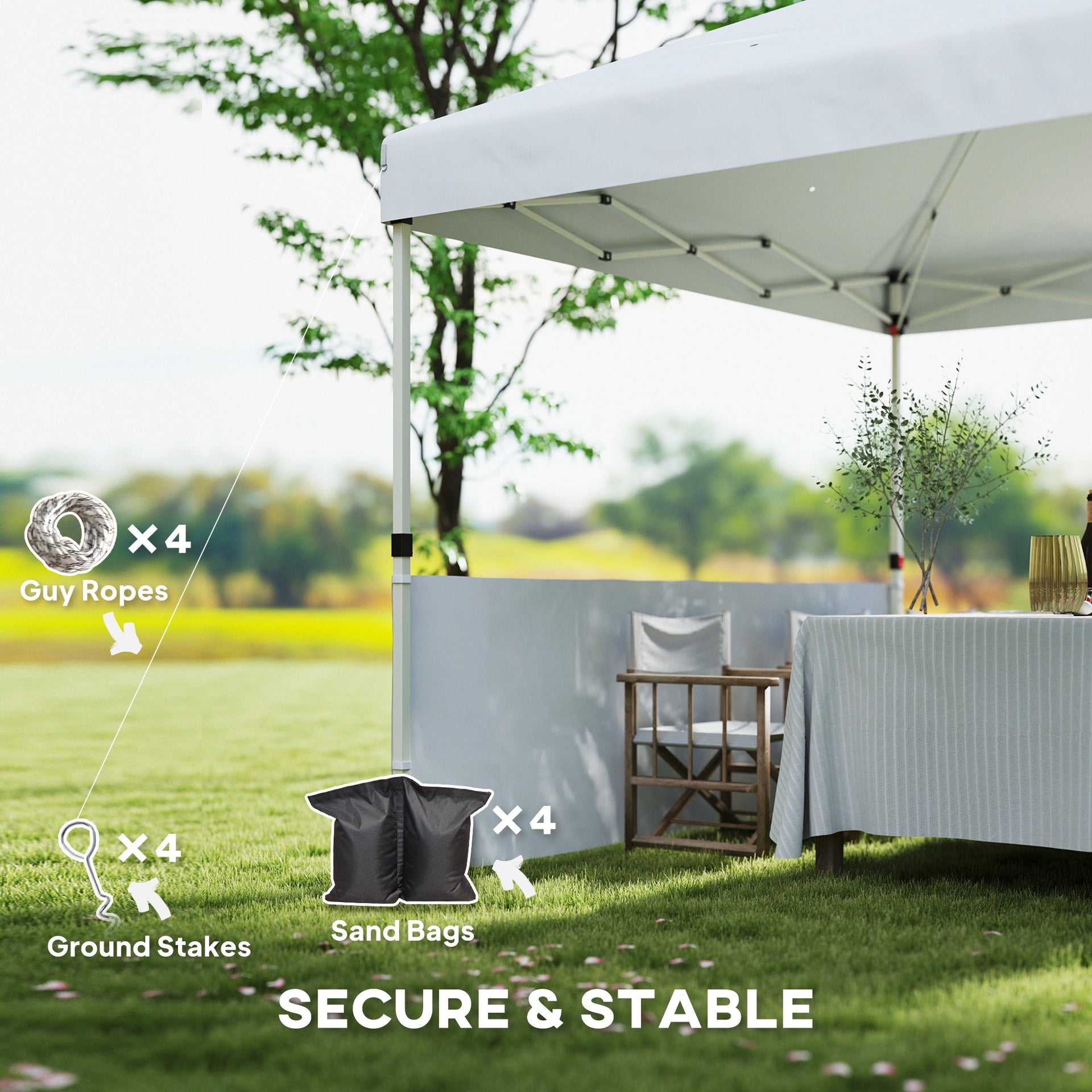 Outsunny 10' x 10' Pop Up Canopy Tent with 2 Half Sidewalls, UV50+ Instant Sun Shelter with Wheeled Carry Bag, White