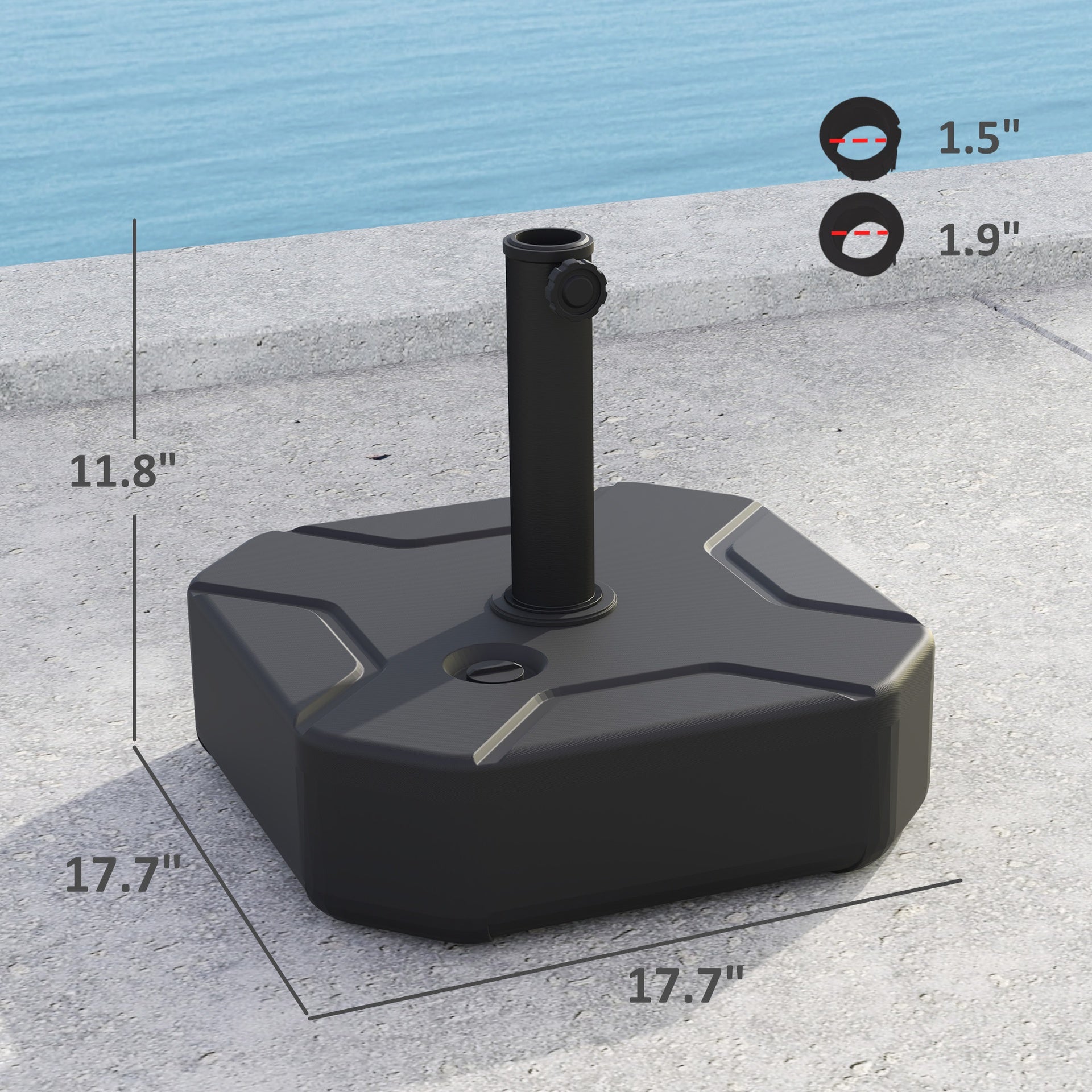 Outsunny Square Patio Umbrella Base Holder, Heavy Duty Outdoor Umbrella Stand Base, Filled Up to 55lbs with Sand or 44lbs with Water for Garden, Poolside, Black