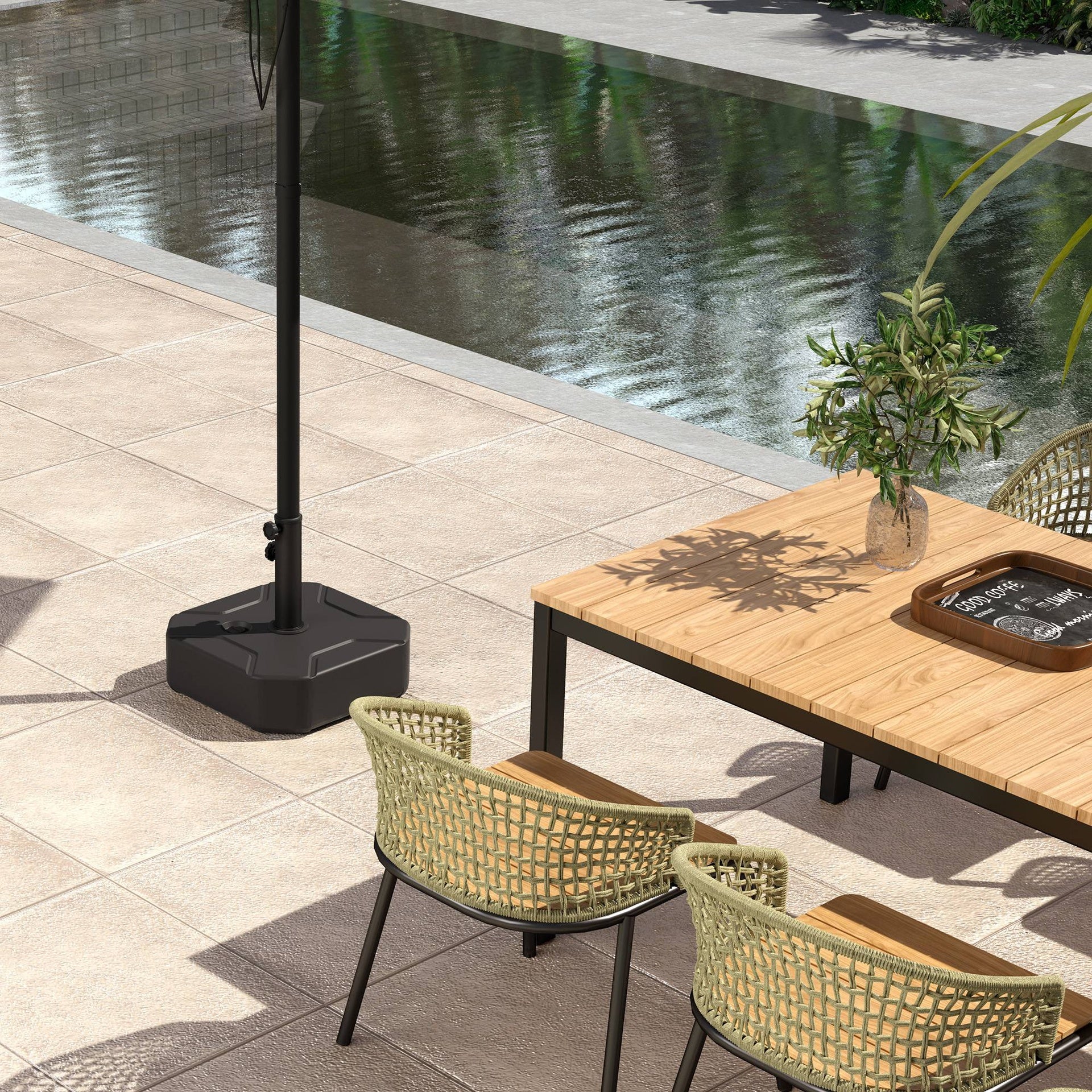Outsunny Square Patio Umbrella Base Holder, Heavy Duty Outdoor Umbrella Stand Base, Filled Up to 55lbs with Sand or 44lbs with Water for Garden, Poolside, Black