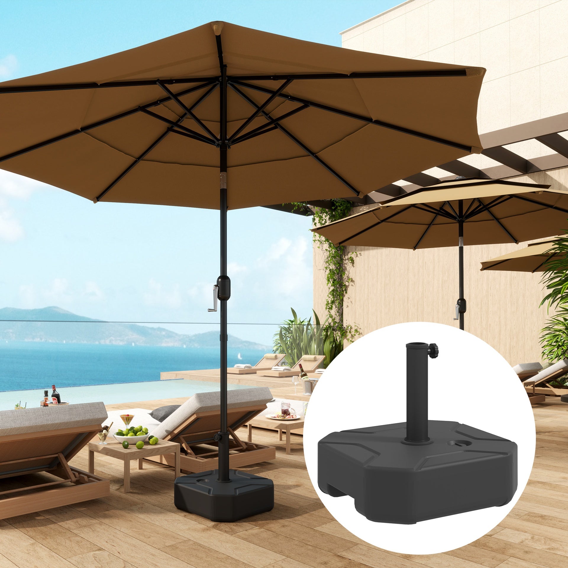 Outsunny Square Patio Umbrella Base Holder, Heavy Duty Outdoor Umbrella Stand Base, Filled Up to 55lbs with Sand or 44lbs with Water for Garden, Poolside, Black