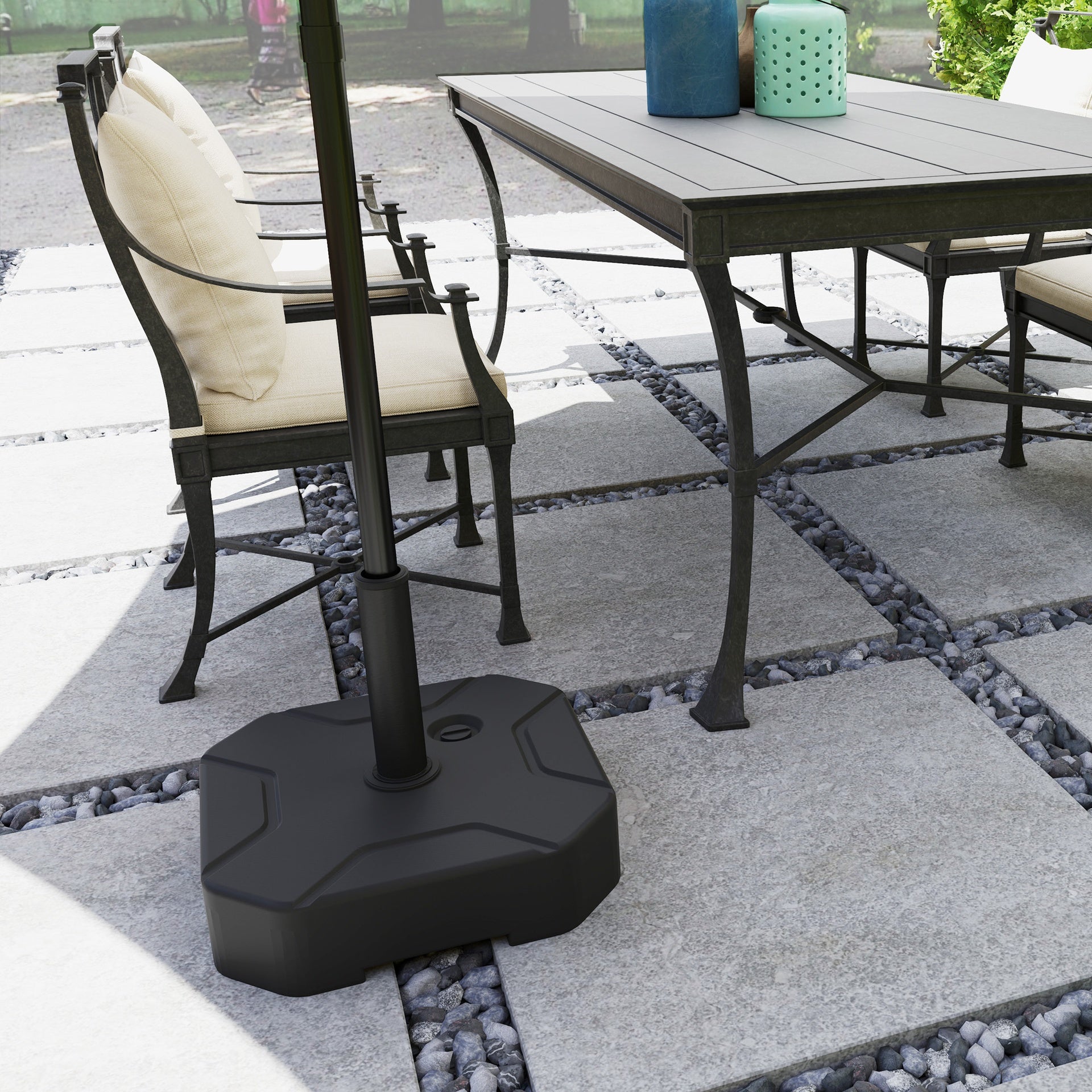 Outsunny Square Patio Umbrella Base Holder, Heavy Duty Outdoor Umbrella Stand Base, Filled Up to 55lbs with Sand or 44lbs with Water for Garden, Poolside, Black