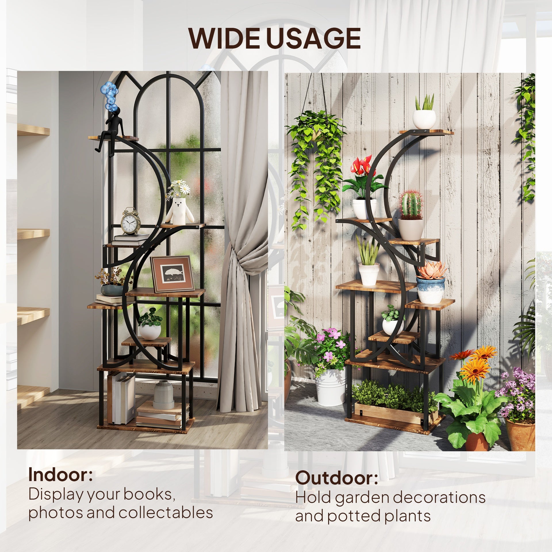 Outsunny Plant Stand Indoor, 8 Tier 62" S-Shaped Plant Shelf, Corner Plant Rack for Multiple Plants, Carbonised Finish