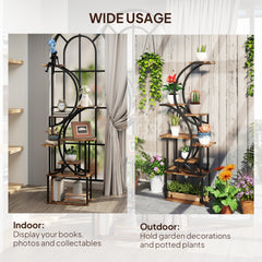 Outsunny Plant Stand Indoor, 8 Tier 62" S-Shaped Plant Shelf, Corner Plant Rack for Multiple Plants, Carbonised Finish