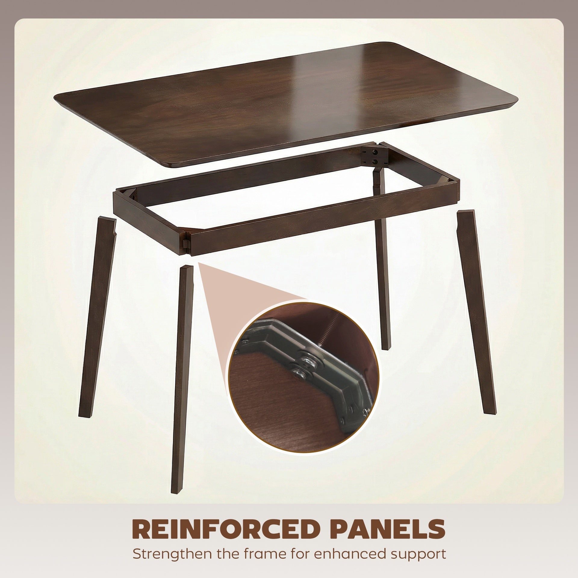 HOMCOM 47.2" Rectangle Dining Table for 4, Mid-Century Modern Kitchen Table with Rubber Wood Frame for Dining Room, Mahogany