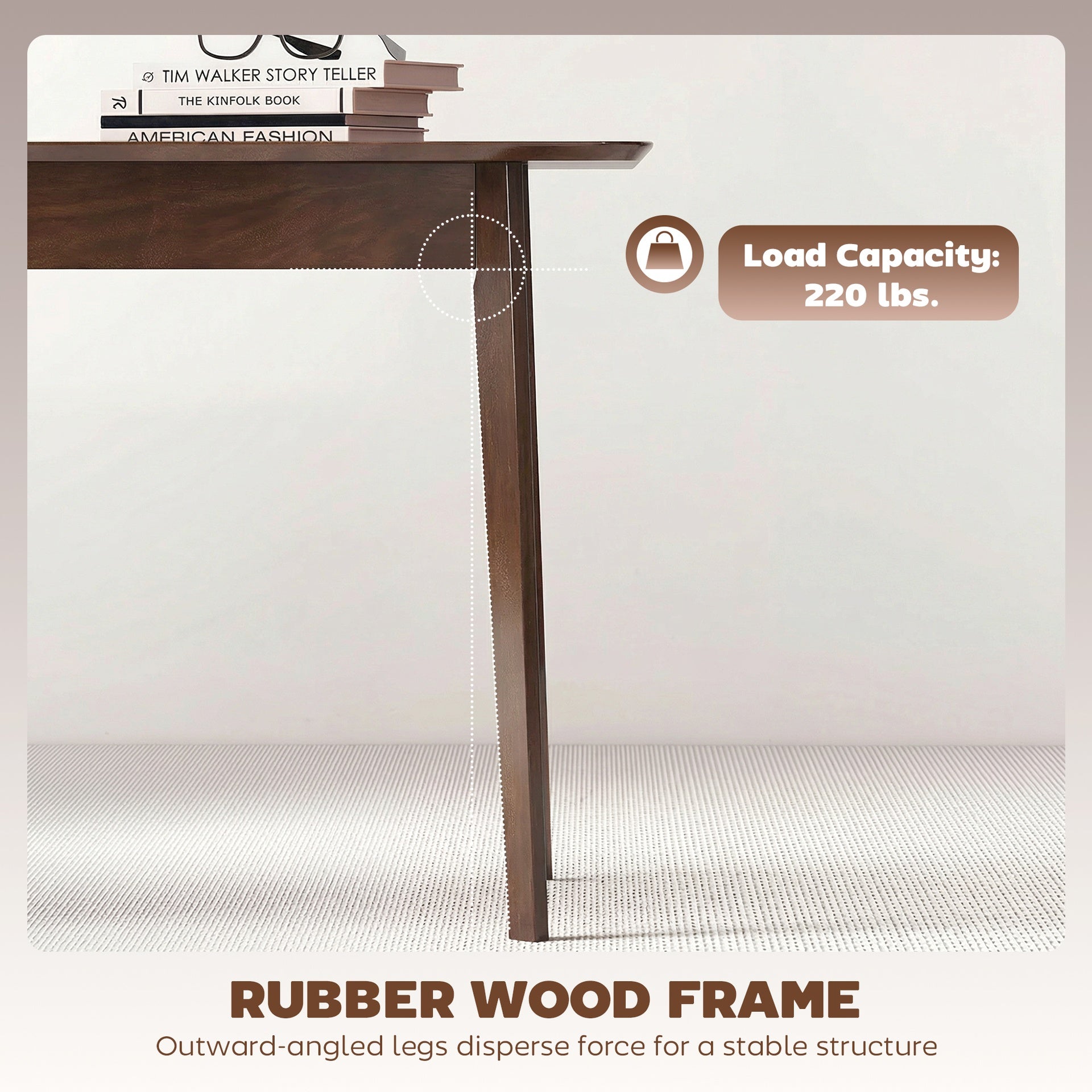 HOMCOM 47.2" Rectangle Dining Table for 4, Mid-Century Modern Kitchen Table with Rubber Wood Frame for Dining Room, Mahogany