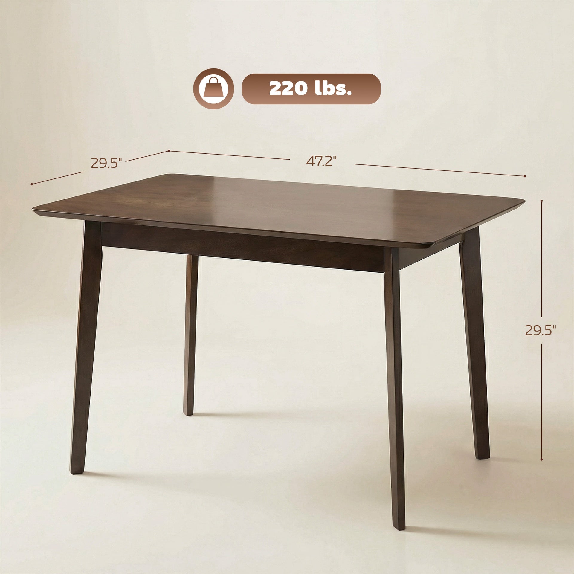 HOMCOM 47.2" Rectangle Dining Table for 4, Mid-Century Modern Kitchen Table with Rubber Wood Frame for Dining Room, Mahogany