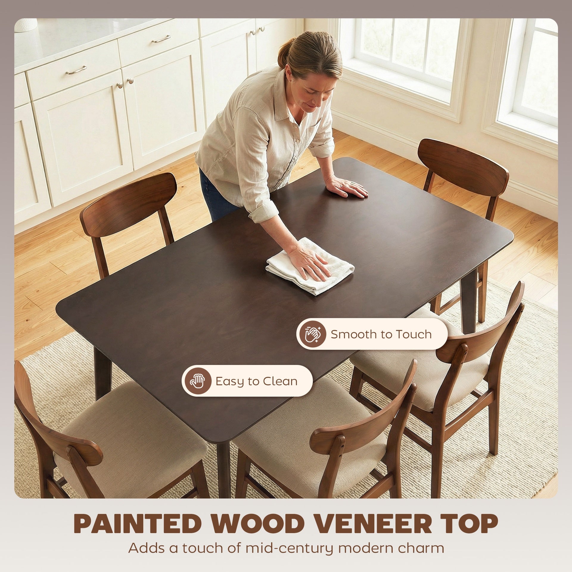 HOMCOM 47.2" Rectangle Dining Table for 4, Mid-Century Modern Kitchen Table with Rubber Wood Frame for Dining Room, Mahogany