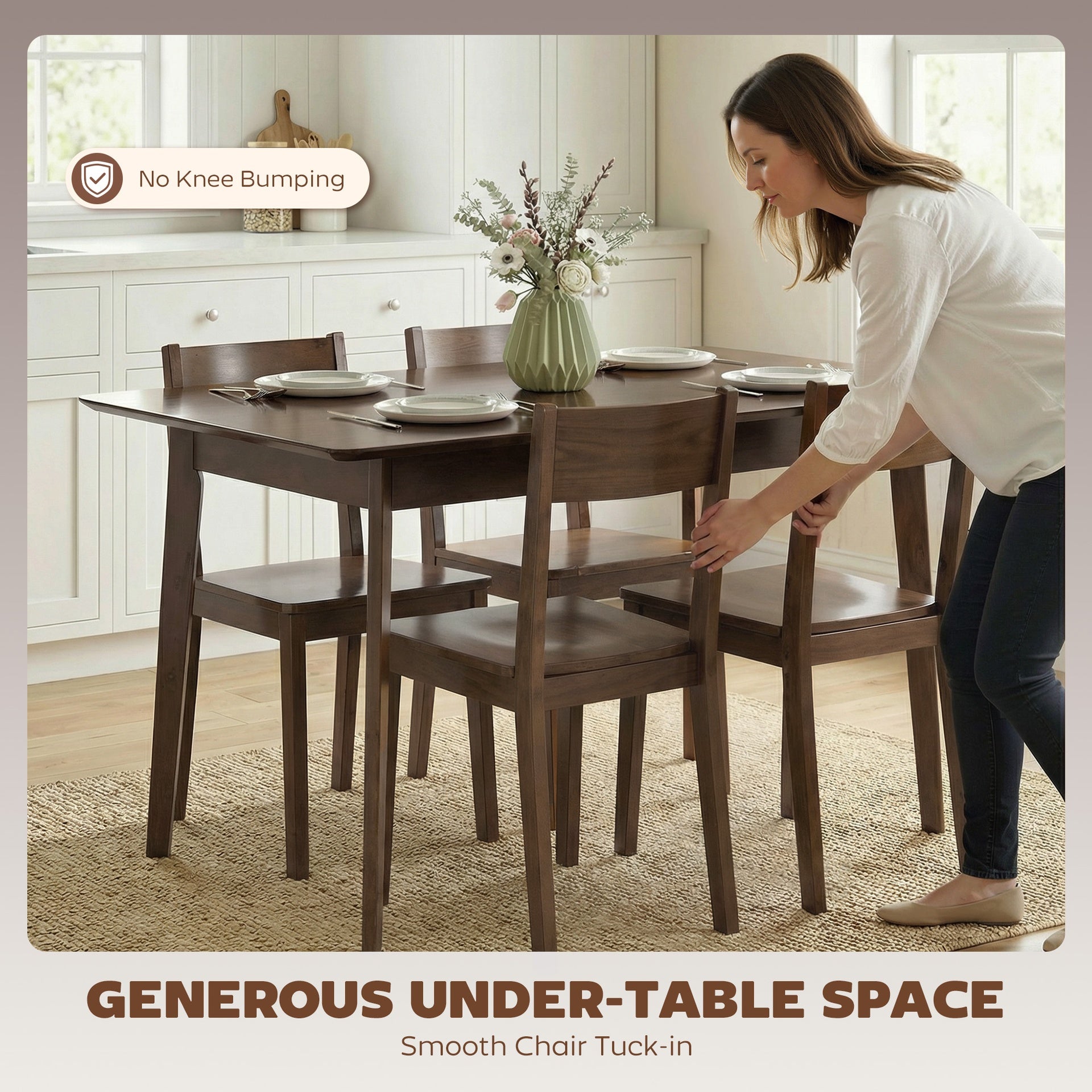 HOMCOM 47.2" Rectangle Dining Table for 4, Mid-Century Modern Kitchen Table with Rubber Wood Frame for Dining Room, Mahogany