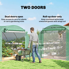 Outsunny 10'x11'x6' Walk-in Tunnel Greenhouse with Shelves, Mesh Door and Windows, Hoop House Greenhouse with PE Cover, Green