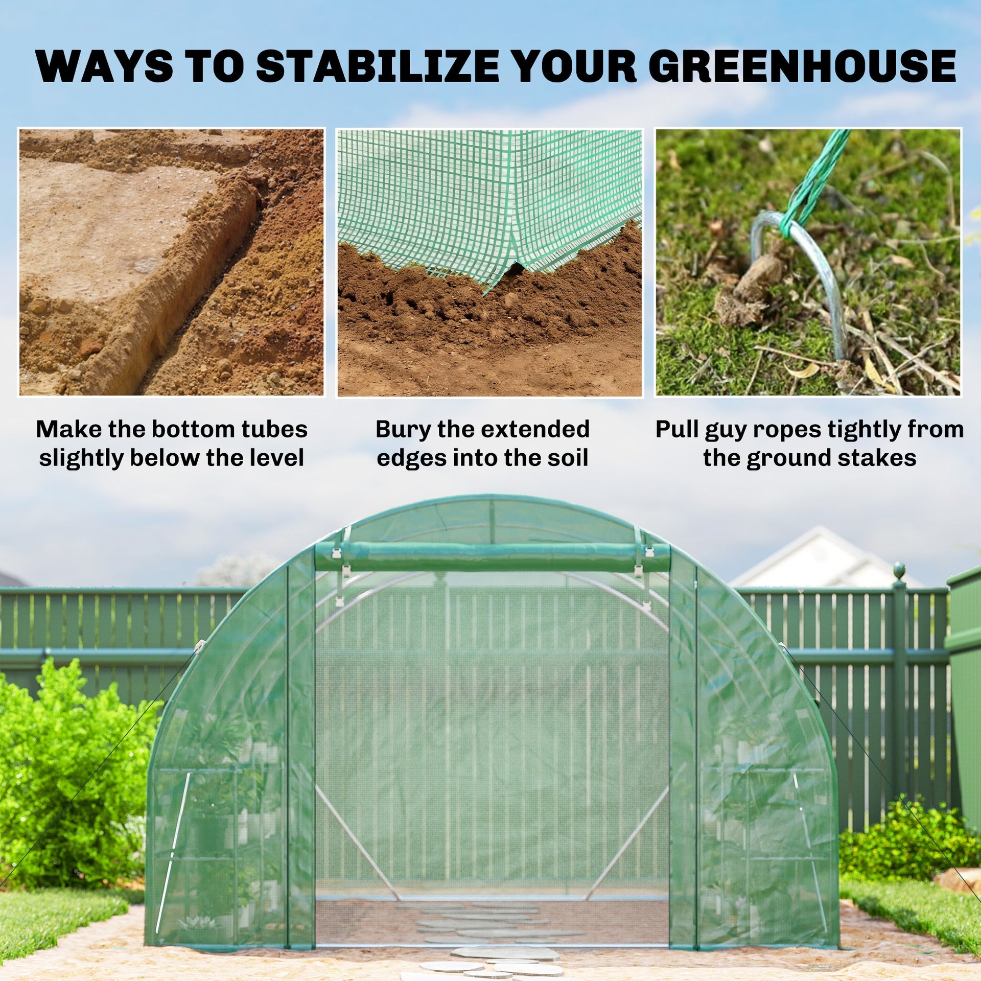 Outsunny 10'x11'x6' Walk-in Tunnel Greenhouse with Shelves, Mesh Door and Windows, Hoop House Greenhouse with PE Cover, Green