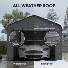 Outsunny 12' x 20' Metal Carport, Heavy Duty Garage Car Canopy with Galvanized Metal Roof and Removable Sidewalls, Dark Gray