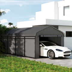 Outsunny 12' x 20' Metal Carport, Heavy Duty Garage Car Canopy with Galvanized Metal Roof and Removable Sidewalls, Dark Gray