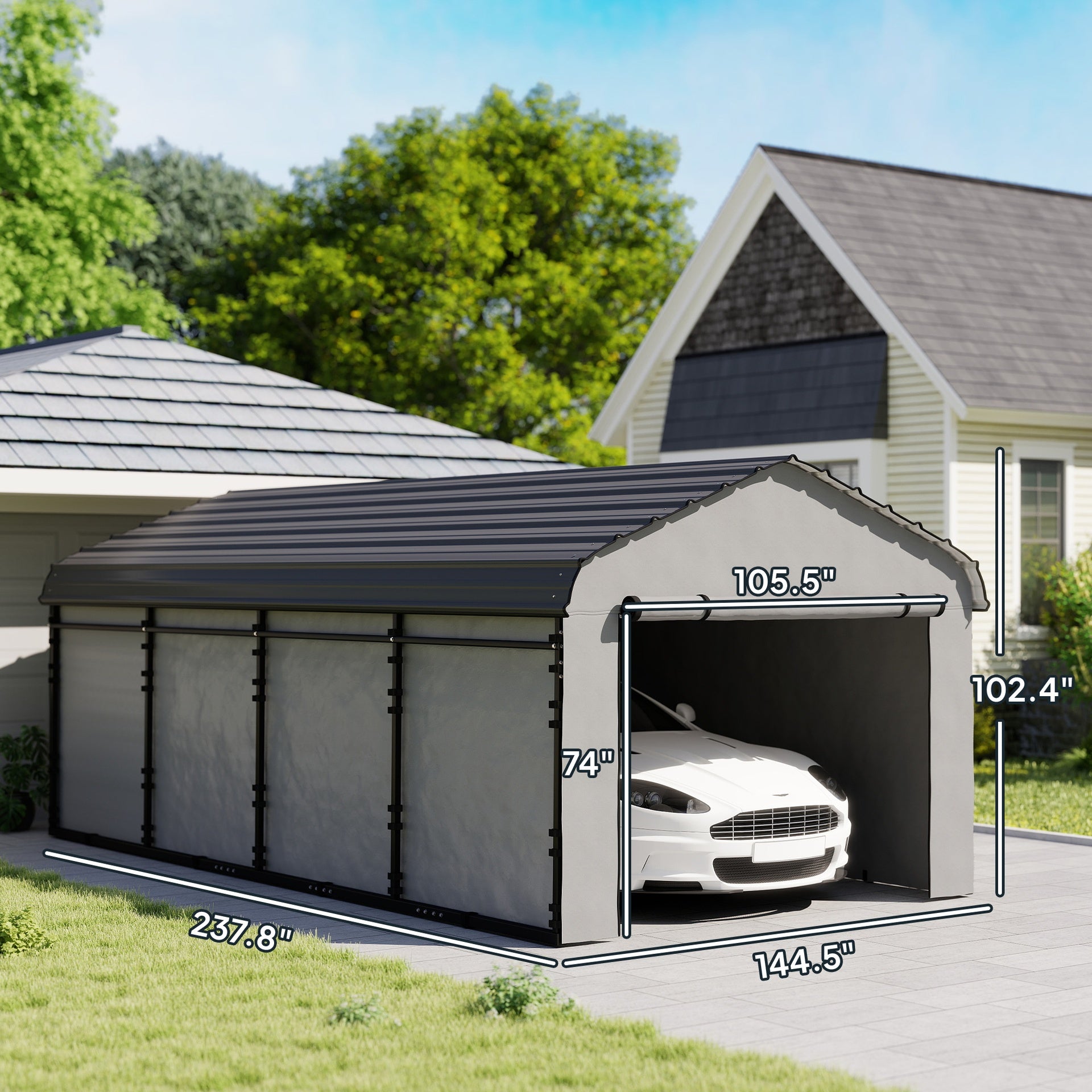 Outsunny 12' x 20' Metal Carport, Heavy Duty Garage Car Canopy with Galvanized Metal Roof and Removable Sidewalls, Dark Gray