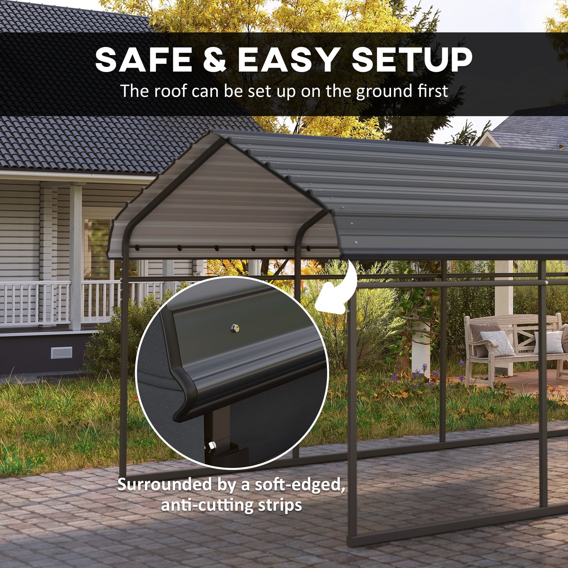 Outsunny 12' x 20' Metal Carport, Heavy Duty Garage Car Canopy with Galvanized Metal Roof and Removable Sidewalls, Dark Gray