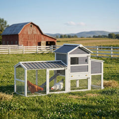 PawHut Chicken Coop with Wheels, 80" L Mobile Hen House with Run, Outdoor Wooden Chicken House with Nesting Box, Tray, Ramp