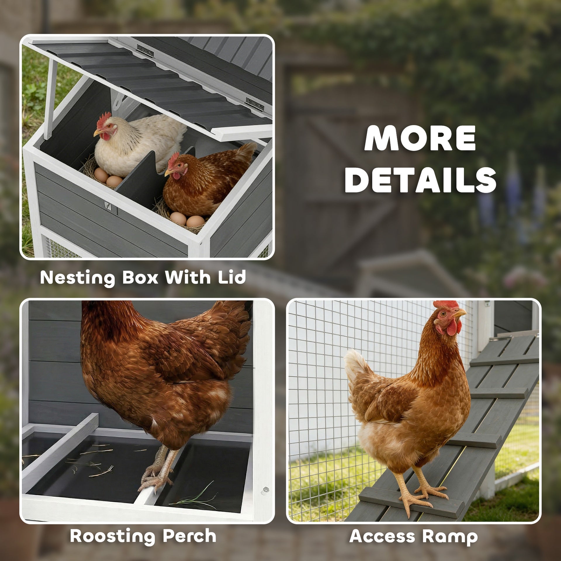 PawHut Chicken Coop with Wheels, 80" L Mobile Hen House with Run, Outdoor Wooden Chicken House with Nesting Box, Tray, Ramp