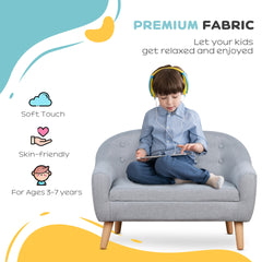 Qaba 2-Seat Kids Sofa, Toddler Sofa Couch, Linen-Like Fabric & Wood Frame Sofa Chair for Ages 3-7, 11" High Seat, Gray